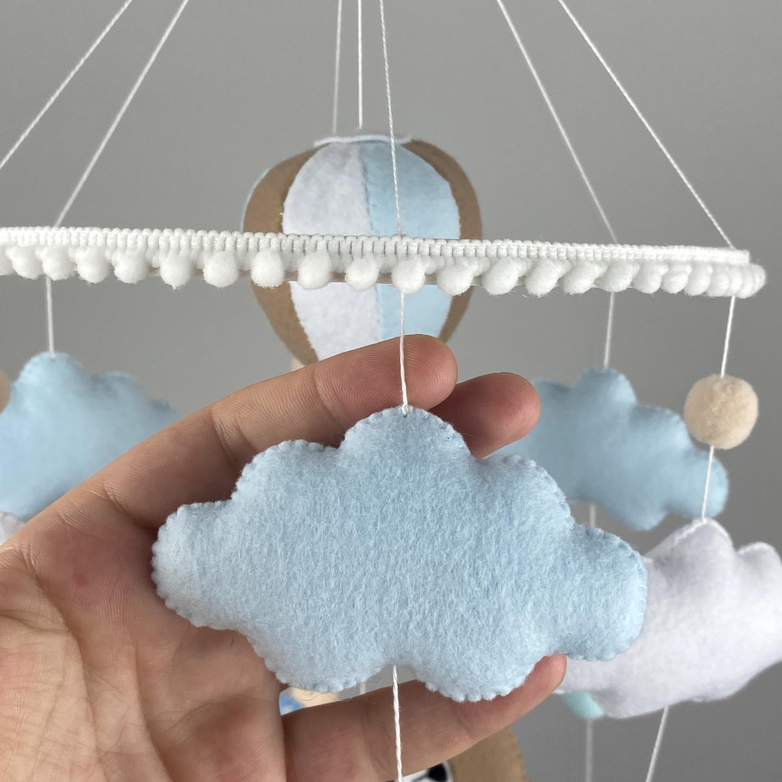 Teddy Bear Crib Mobile for Baby Boys - Blue Hot Air Balloon Nursery Decor, Felt Hanging Mobile for Newborns - Perfect Baby Shower Gift & Nursery Decoration for Expecting Moms
