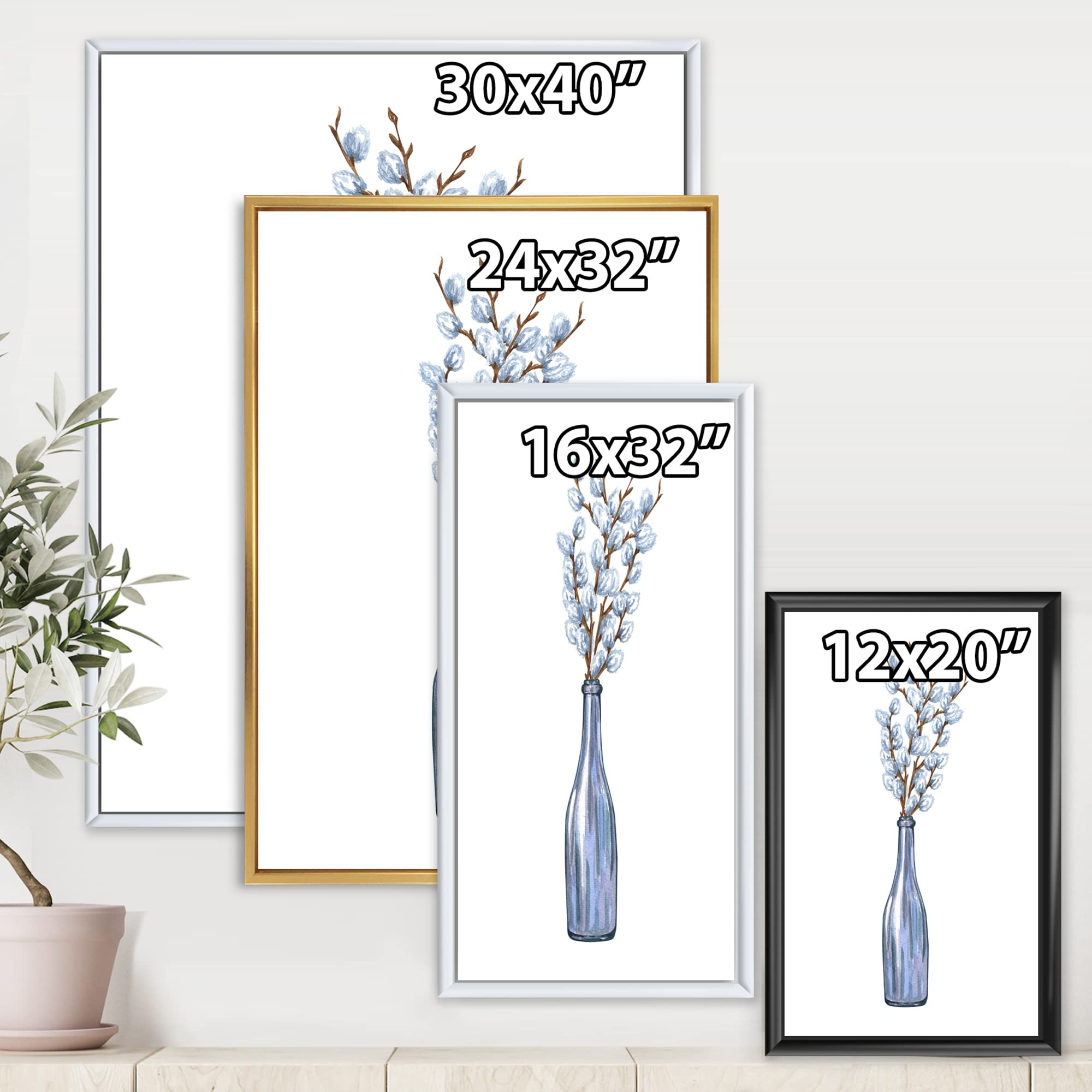 DesignQ Willow Twigs II Framed Canvas Wall Art Print - Rustic Farmhouse Decor for Living Room, Bedroom & Office