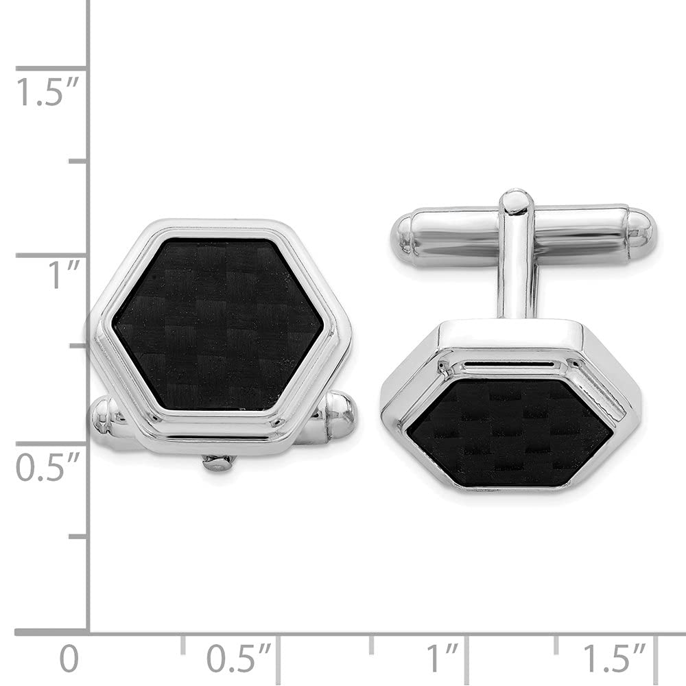 Premium Sterling Silver Hexagon Black Carbon Fiber Cufflinks for Men - Elegant Wedding, Prom & Formal Event Accessories