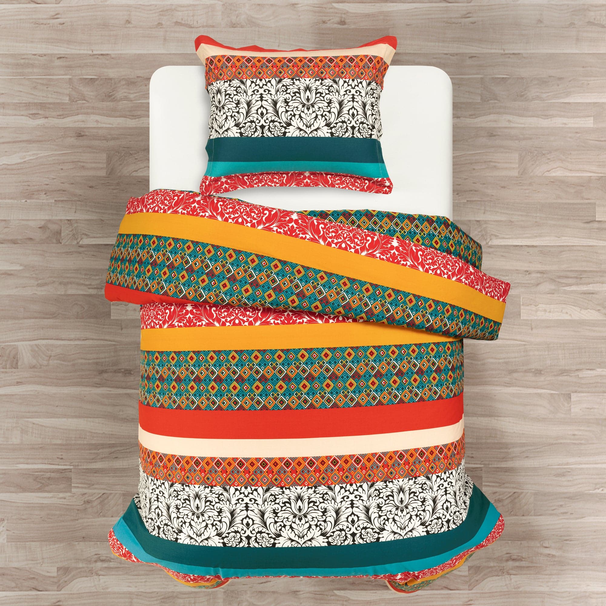 Boho Stripe Cotton Reversible Duvet Cover Set - Queen Size, Soft Breathable Bedding with Piping - Perfect for Bohemian Bedroom Decor & Guest Room Styling