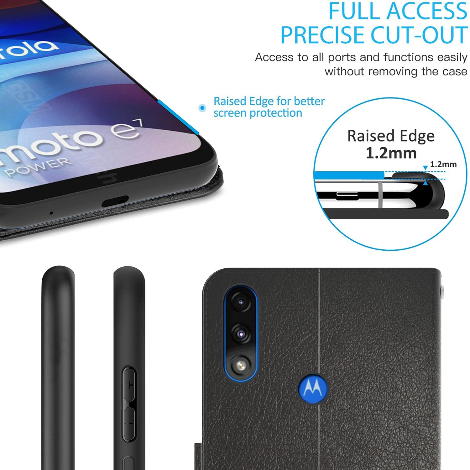 Premium Leather Wallet Case for Motorola Moto E7 Power - RFID Blocking Flip Folio with Card Slots & Kickstand (Black) | Perfect for Daily Use, Travel & Hands-Free Viewing