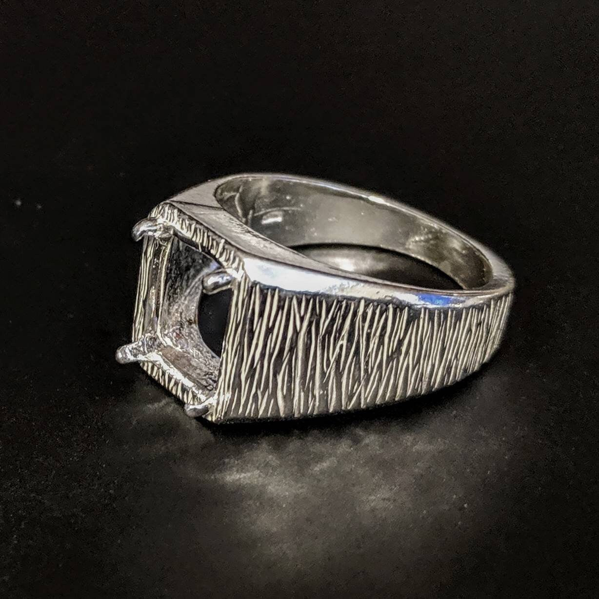10x8mm & 11x9mm Emerald Cut Sterling Silver or 10K Gold Men's Ring Size 10 - Pre-Notched Blank Shank Setting (163 323/143 323) - Perfect for Wedding Bands, Engagement Rings & Jewelry Making