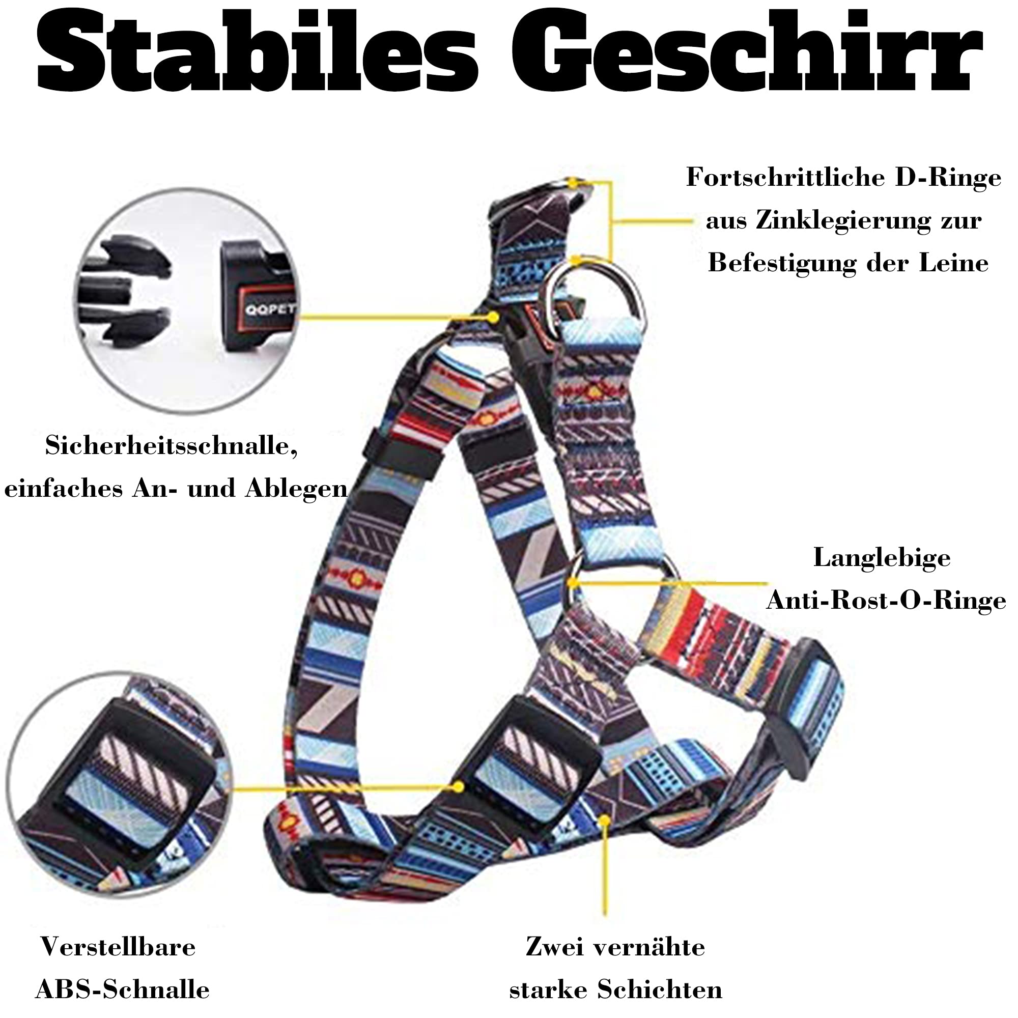 Roses & Poetry Adjustable No-Pull Dog Harness and Leash Set - Breathable, Comfortable for Small, Medium, Large Dogs (Large, Stripe) - Perfect for Walking, Training, and Outdoor Adventures