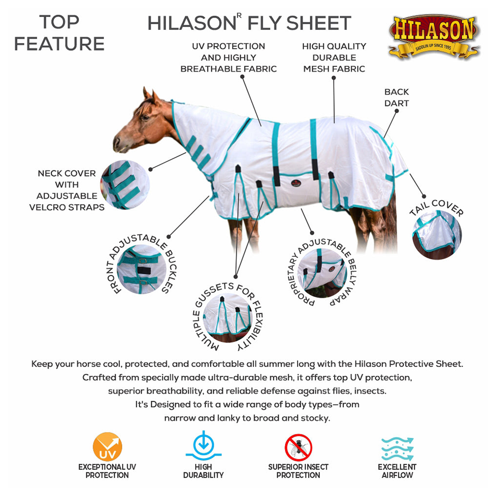 Hilason 66-84 Inches Horse Fly Sheet with UV Protection - Breathable Mesh Bug & Mosquito Shield for Summer & Spring Riding | Perfect for Trail Riding, Pasture Turnout, and Hot Weather Protection