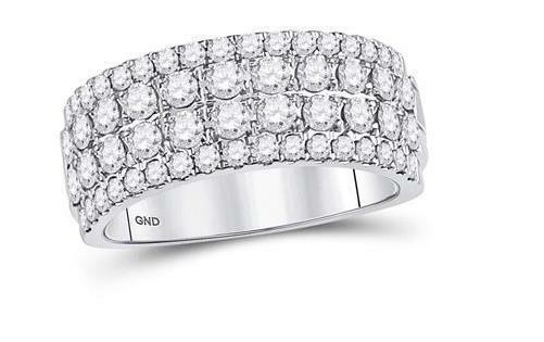 10K White Gold Diamond Women's Band Ring - 1.5 Carat Total Weight (CTTW) Four Row Machine Set Wedding Ring for Brides, Anniversary Gift, Everyday Luxury Jewelry