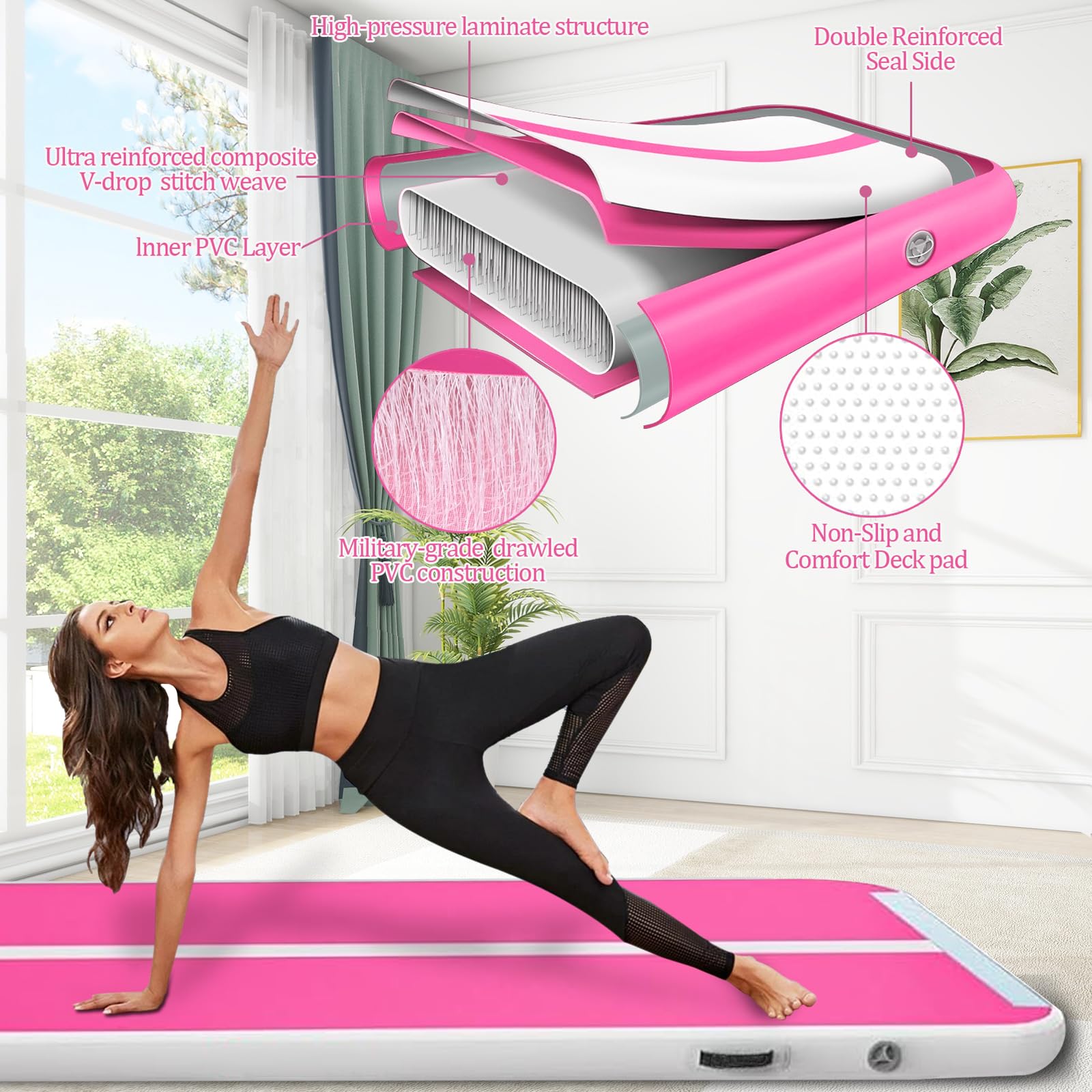 Inflatable Air Mat Tumbling Track - Foldable Gymnastics Mat with Electric Pump for Home Gym, Cheerleading Practice & Kids Yoga | Perfect for Indoor Training, Backyard Exercises & Family Fitness Activities