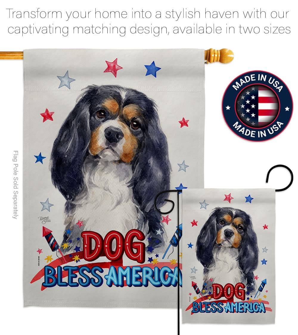 Patriotic Cavalier Spaniel Garden Flag Set - Double-Sided Dog Yard Decor for Outdoor & Home Use