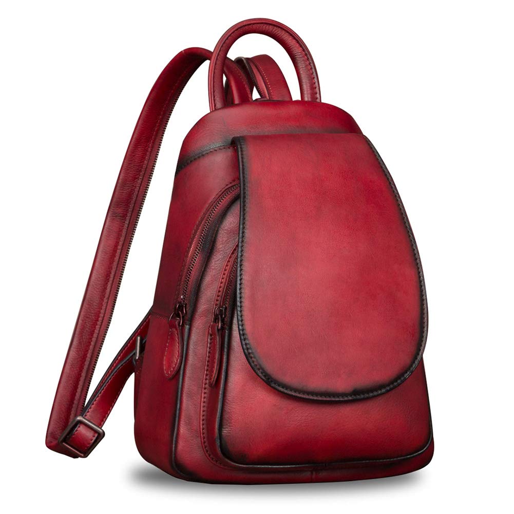 IVTG Genuine Leather Backpack for Women - Vintage Real Leather Rucksack, Fashion Shoulder Knapsack Purse Daypack Bag (Red) - Perfect for Work, Travel & College Campus