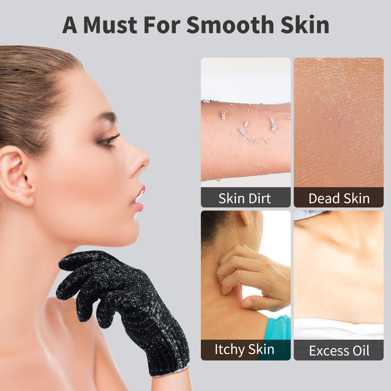 4 Pairs Exfoliating Gloves for Shower & Spa - Premium Body Scrubber Gloves for Dead Skin Removal & Deep Cleaning - Perfect for Home Spa, Massage & Dry Brushing Routine
