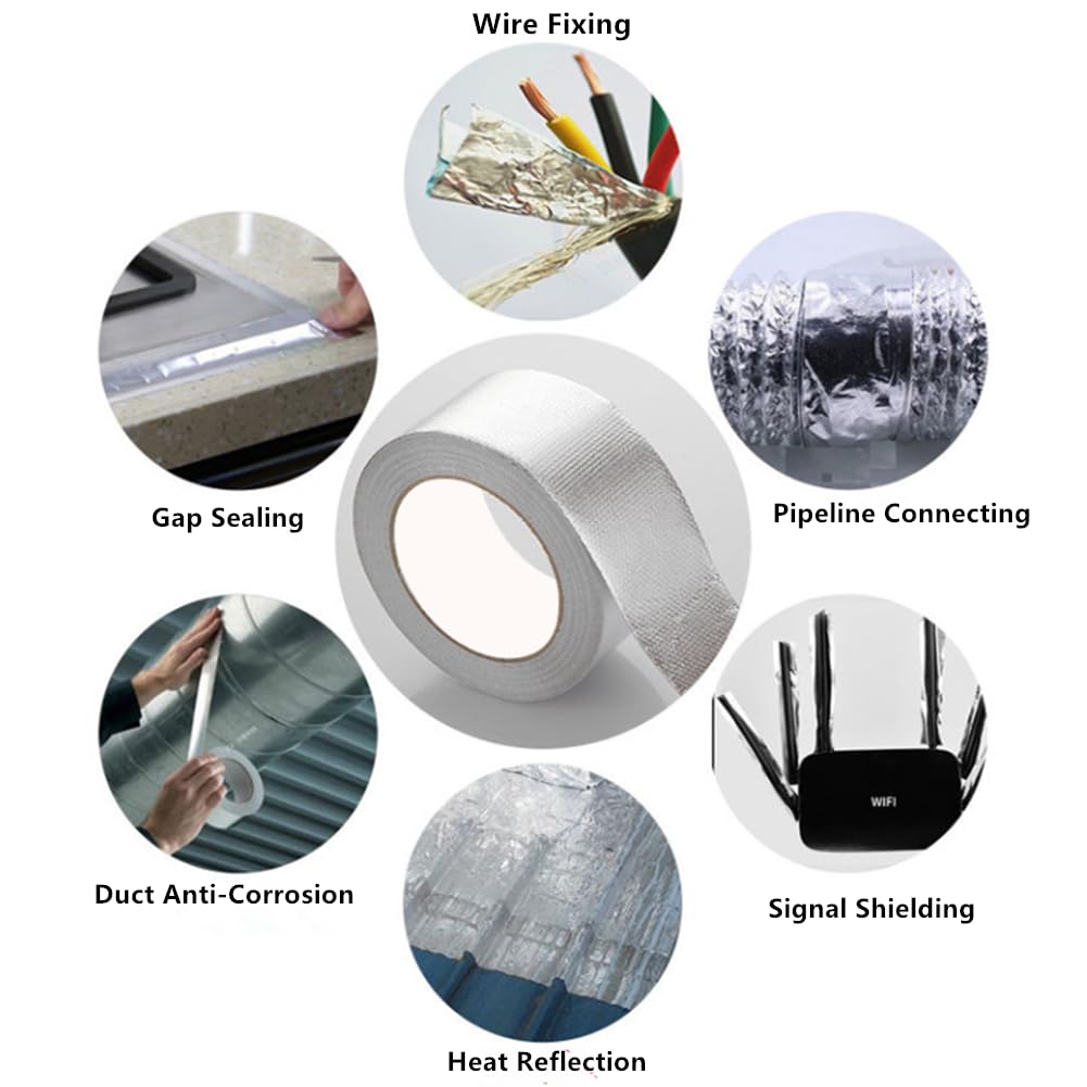 High-Temp Aluminized Fiberglass Heat Shield Tape - Self-Adhesive Thermal Insulation for Air Dryers, HVAC, Pipes & Hoses - Heat Resistant Barrier for Home & Automotive Use