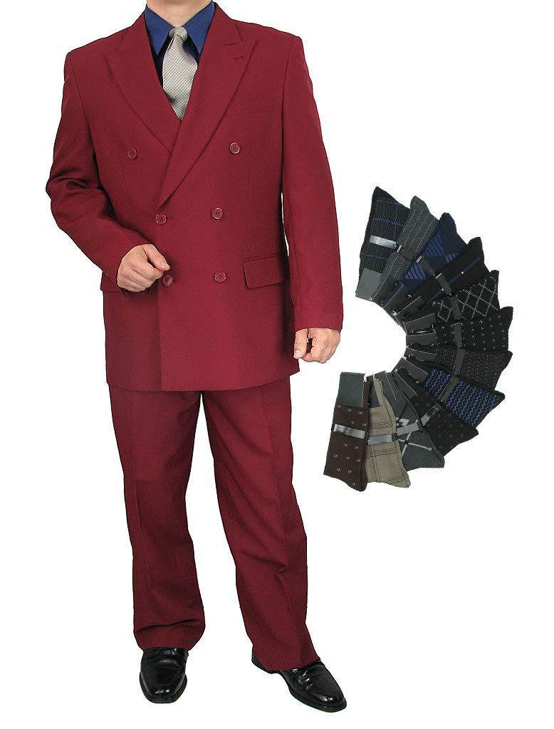 Premium Sharp Hand Tailored 2-Piece Men's Double Breasted Dress Suit with 1 Pair of Dress Socks | Formal Business Attire for Weddings, Interviews & Special Occasions