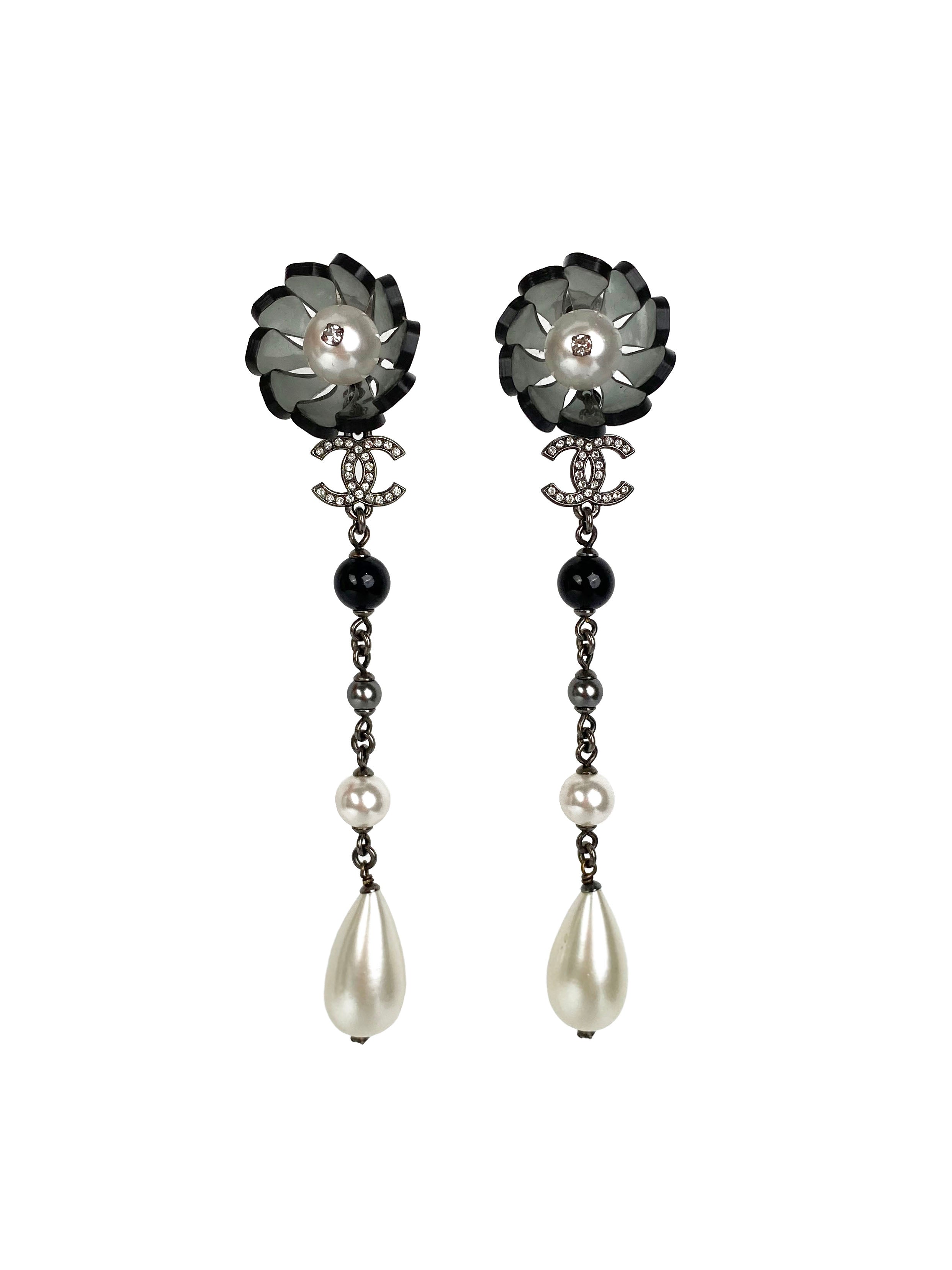 Chanel Flower & Pearl Clip-On Drop Earrings for Women - Luxury Fashion Jewelry for Parties, Weddings & Special Occasions