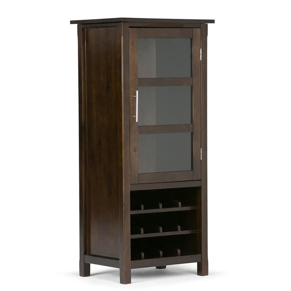 Rustic Distressed Brown Wine Rack Cabinet with Glass Door - Tall Wooden Liquor Storage for Kitchen, Home Bar & Living Room - Perfect for Whiskey, Wine Bottles & Glassware Organization (Ideal for Entertaining, Dining Rooms & Wine Cellars)