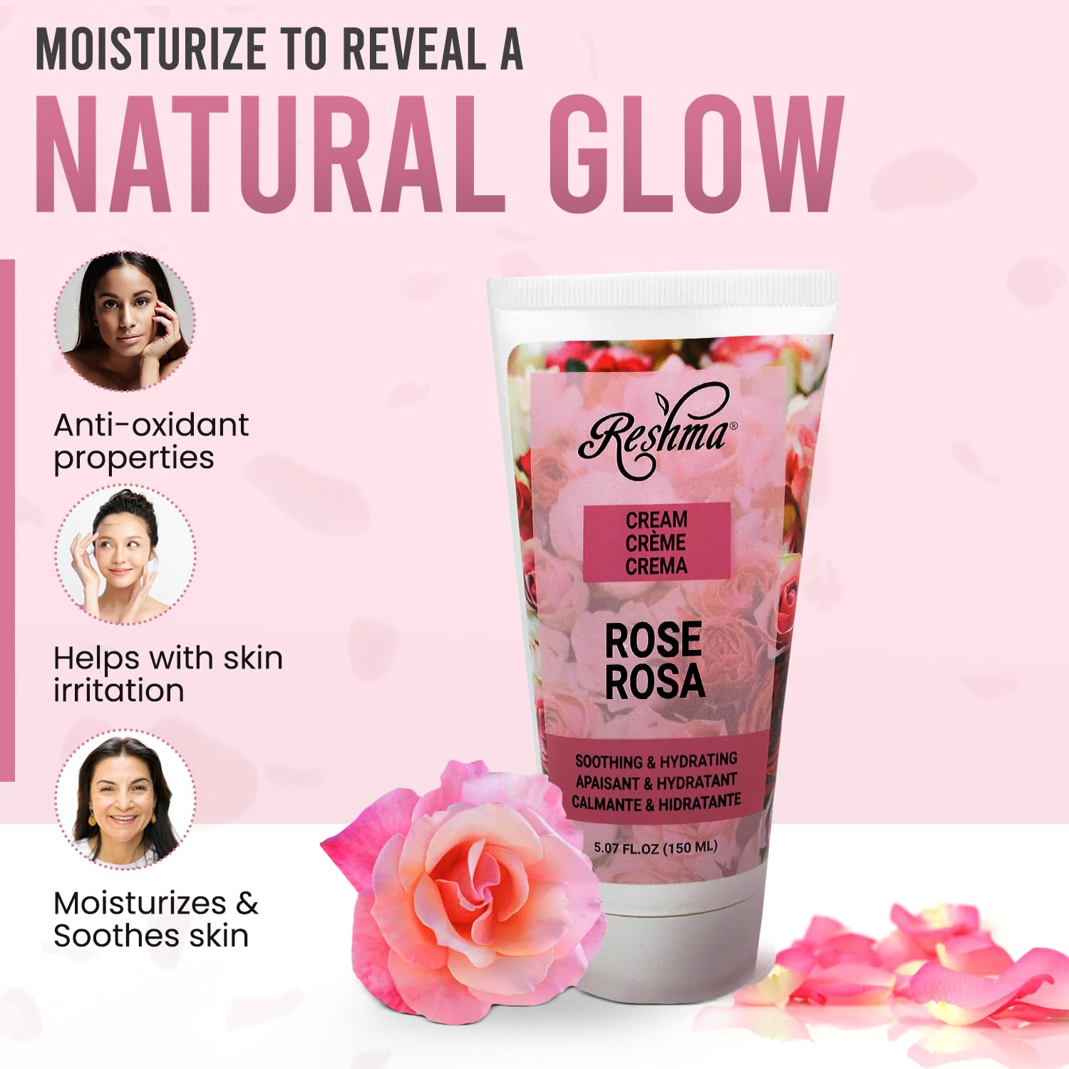 Reshma Beauty Rose Face & Body Cream for Normal to Dry Skin - Hydrating Moisturizer with Rose Oil, Almond Oil & Olive Oil - Enhances Natural Glow - 5.07 fl oz Body Butter (Pack of 1) - Perfect for Daily Skincare Routine & Nighttime Hydration