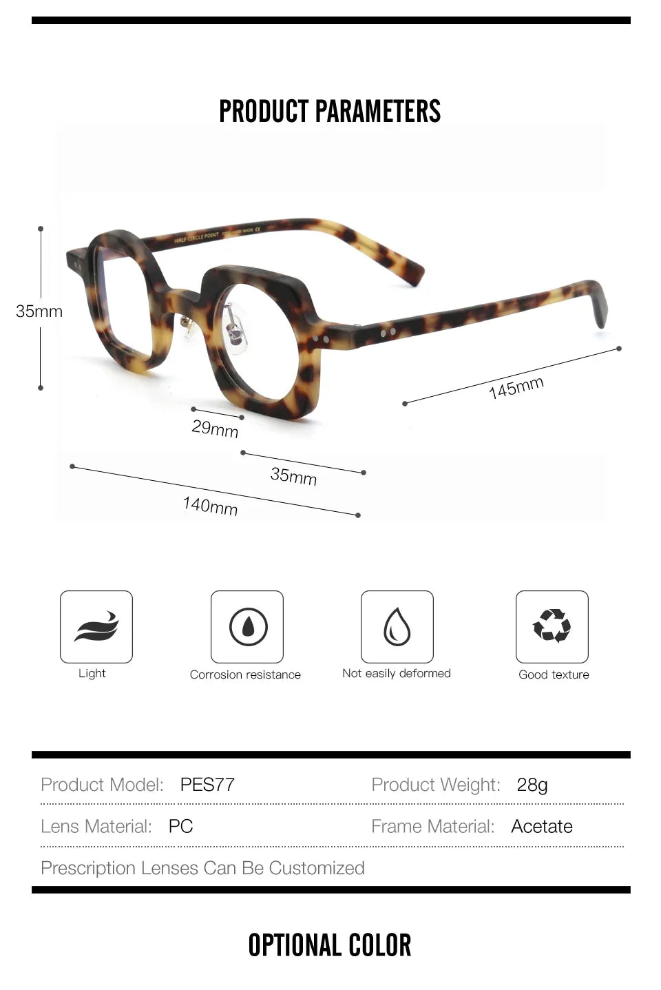 Stylish Aror Unisex Full Rim Flat Top Square Round Acetate Eyeglasses 34943 - Perfect for Work, Reading & Fashion