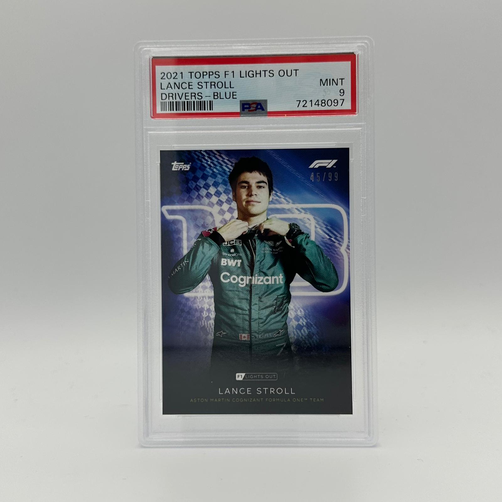 Lance Stroll PSA 9 45/99 Blue Parallel Racing Card - Perfect for Collectors, Fans, and Sports Memorabilia Enthusiasts