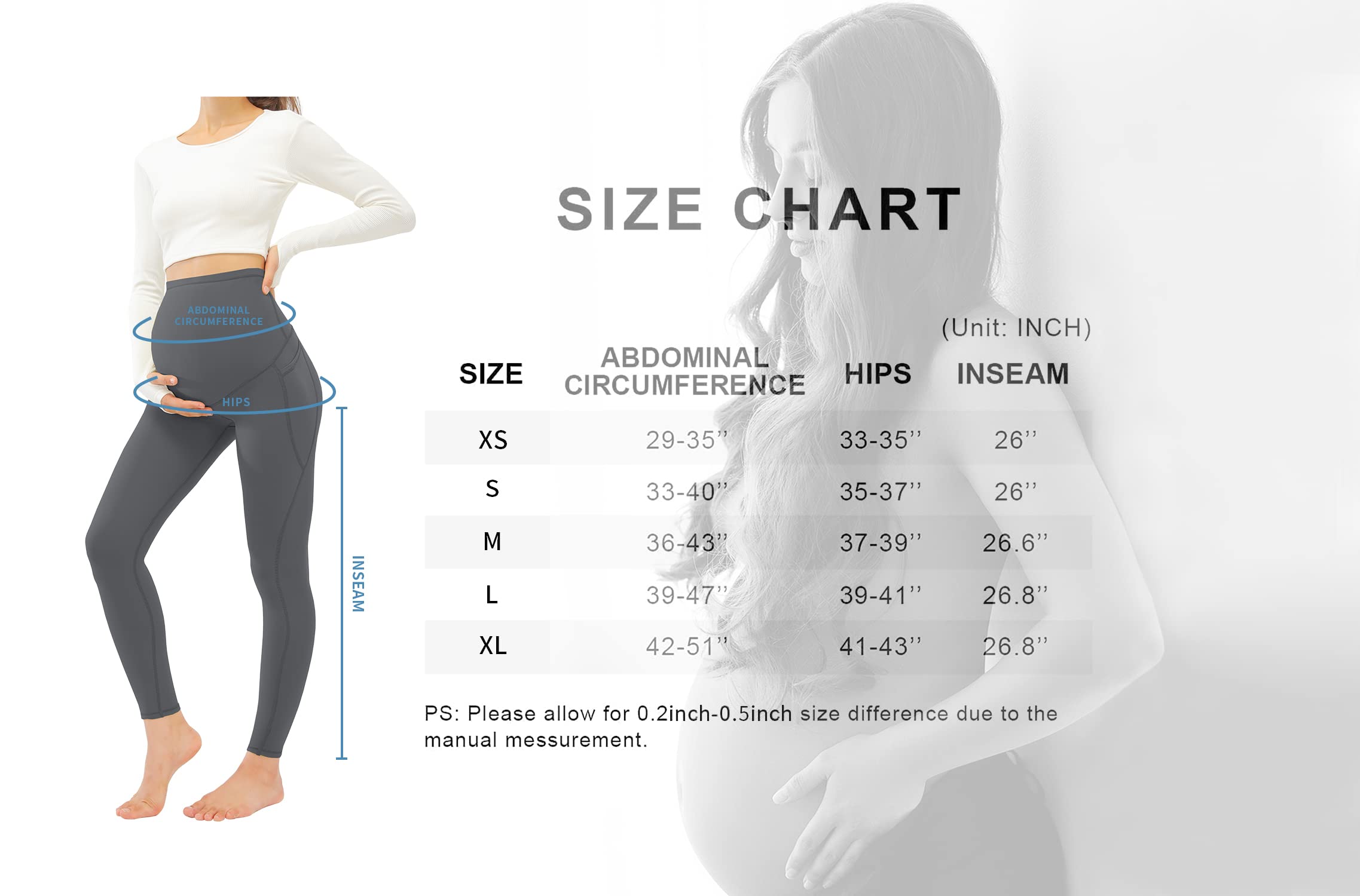 JOYSPELS Maternity Leggings Over The Belly with Pockets - Soft Stretchy Pregnancy Workout Leggings for Yoga, Running & Everyday Comfort