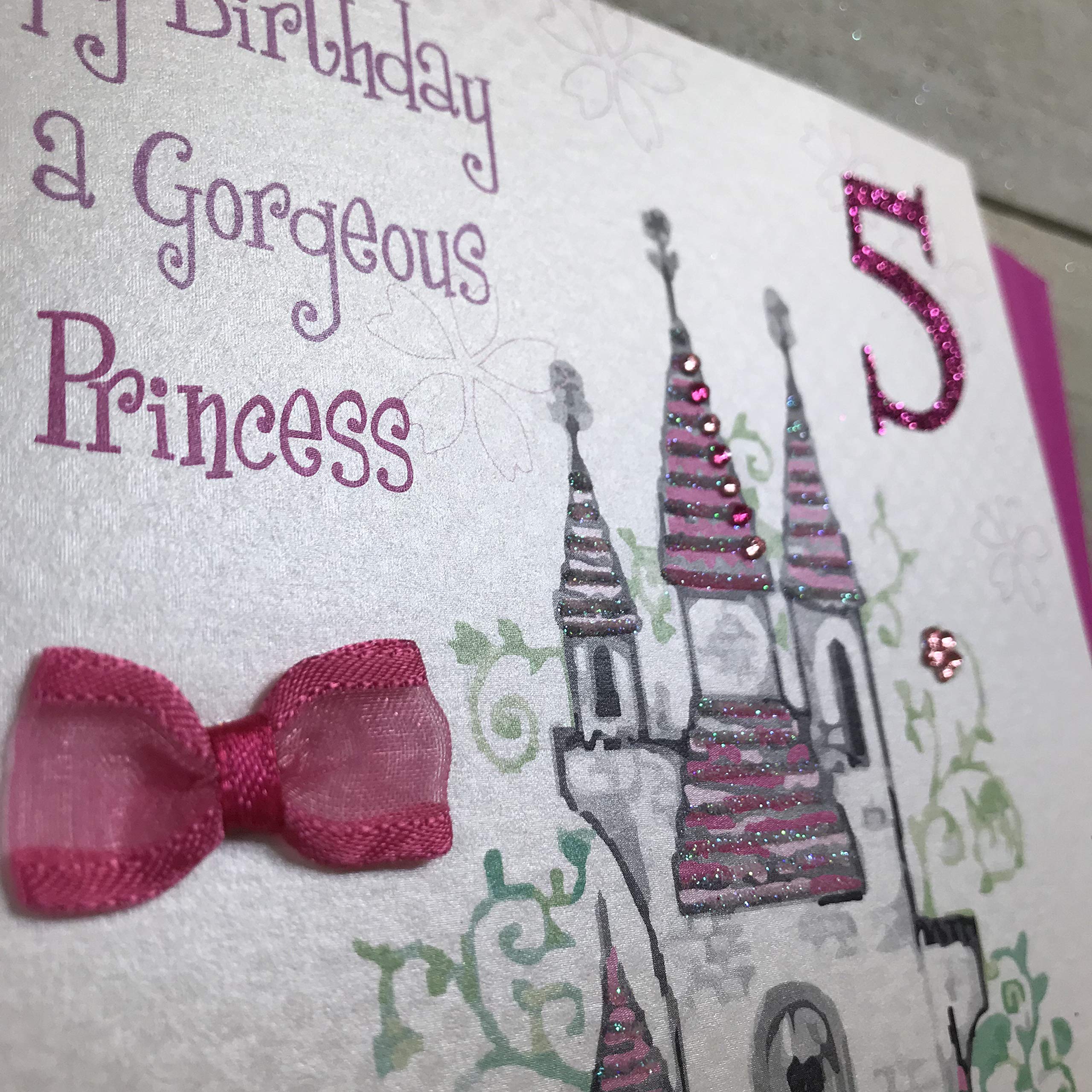 Handmade 5th Birthday Card for Princess - Castle Happy Gorgeous Design - Perfect for Girls' Birthday Parties, Princess Theme Celebrations & Special Occasions
