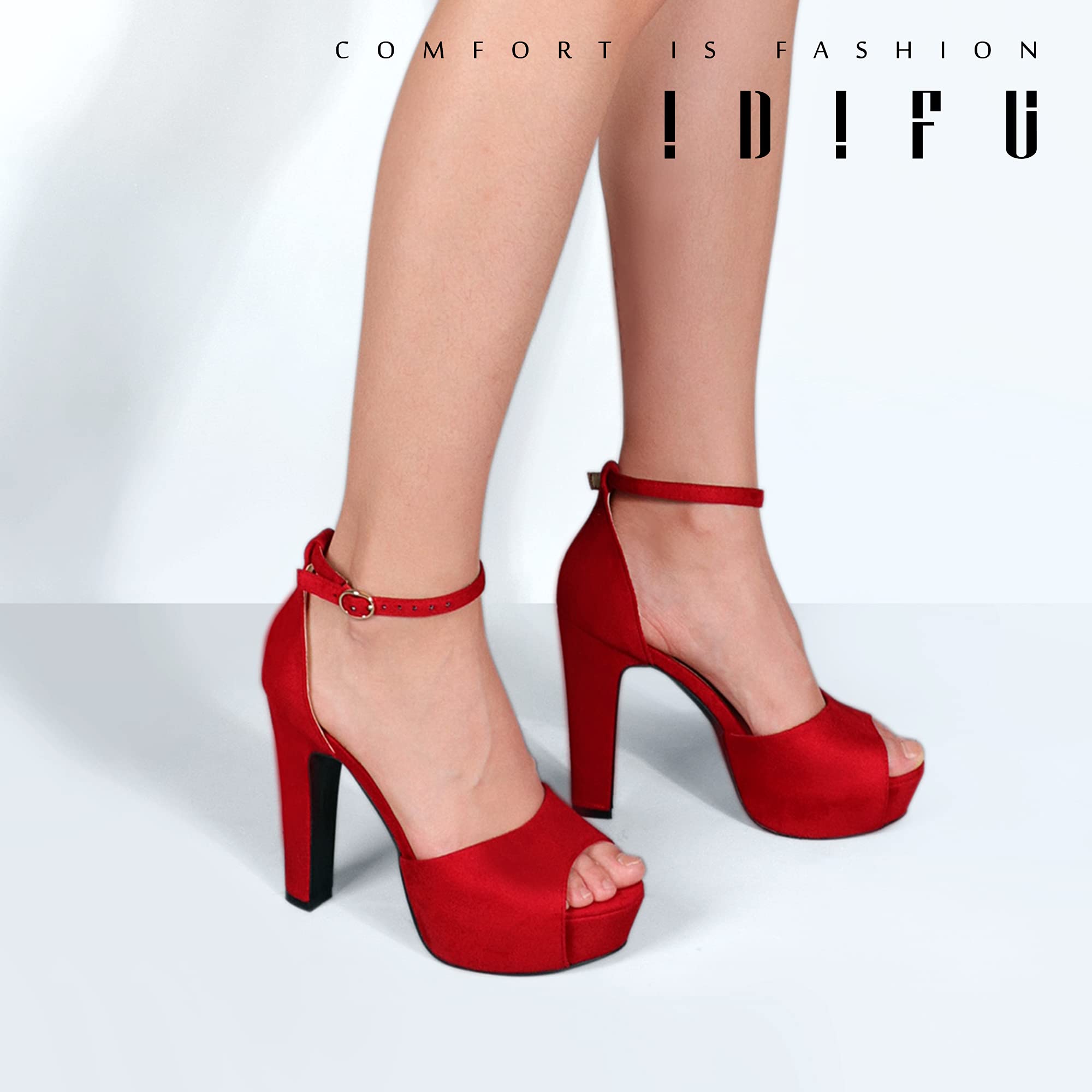 IDIFU Women's Chunky High Heel Sandals - Peep Toe Platform Ankle Strap Dress Shoes for Wedding, Party & Evening Wear | Bride & Prom Heels for Women