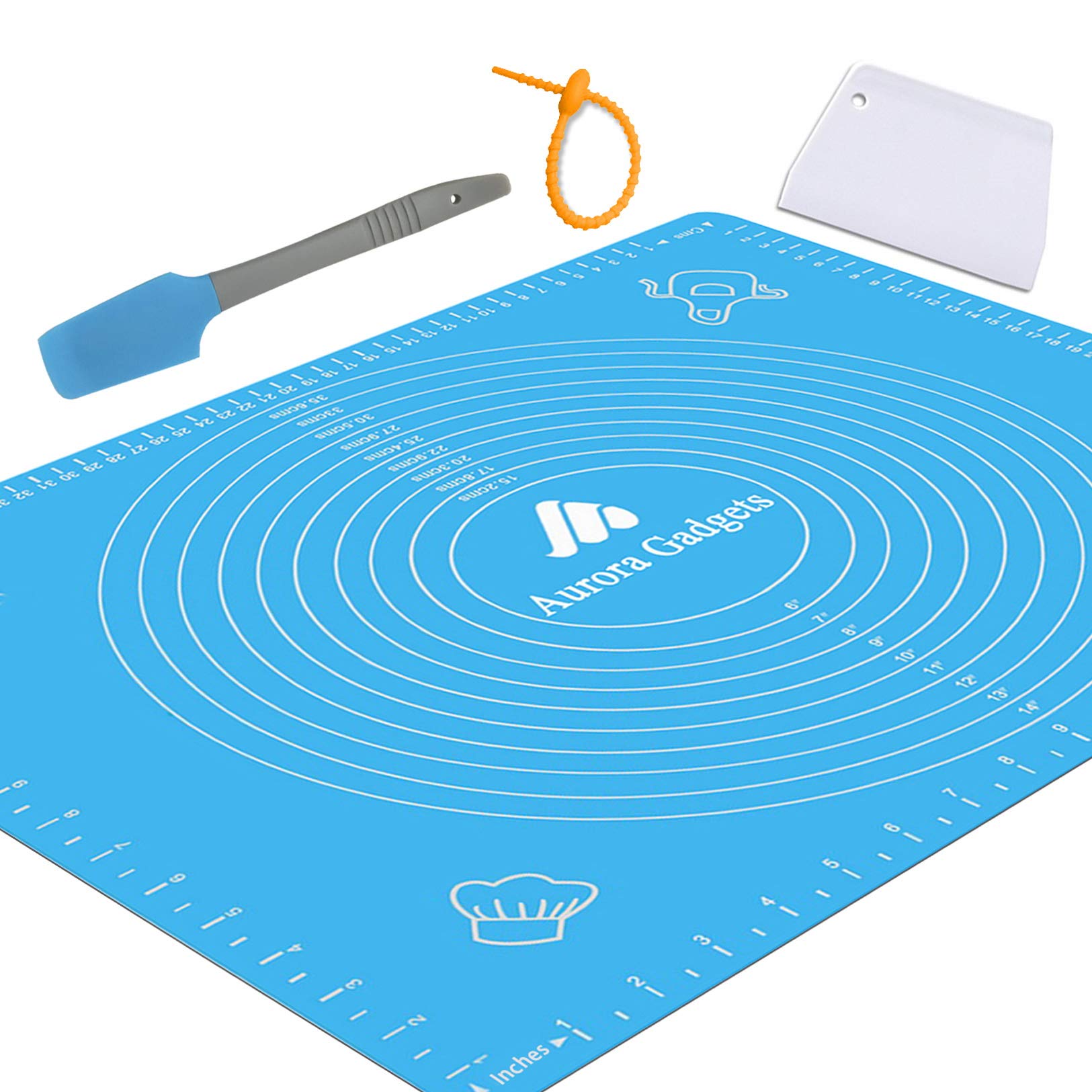 Non-Stick Silicone Baking Mat with Measurement Marks - Heat Resistant Up to 480°F, BPA Free, Reusable Pastry Dough Rolling Mat - Dishwasher Safe, Easy to Clean, Won't Discolor - Perfect for Cookies, Bread, Pizza & Pastry Making (Blue)