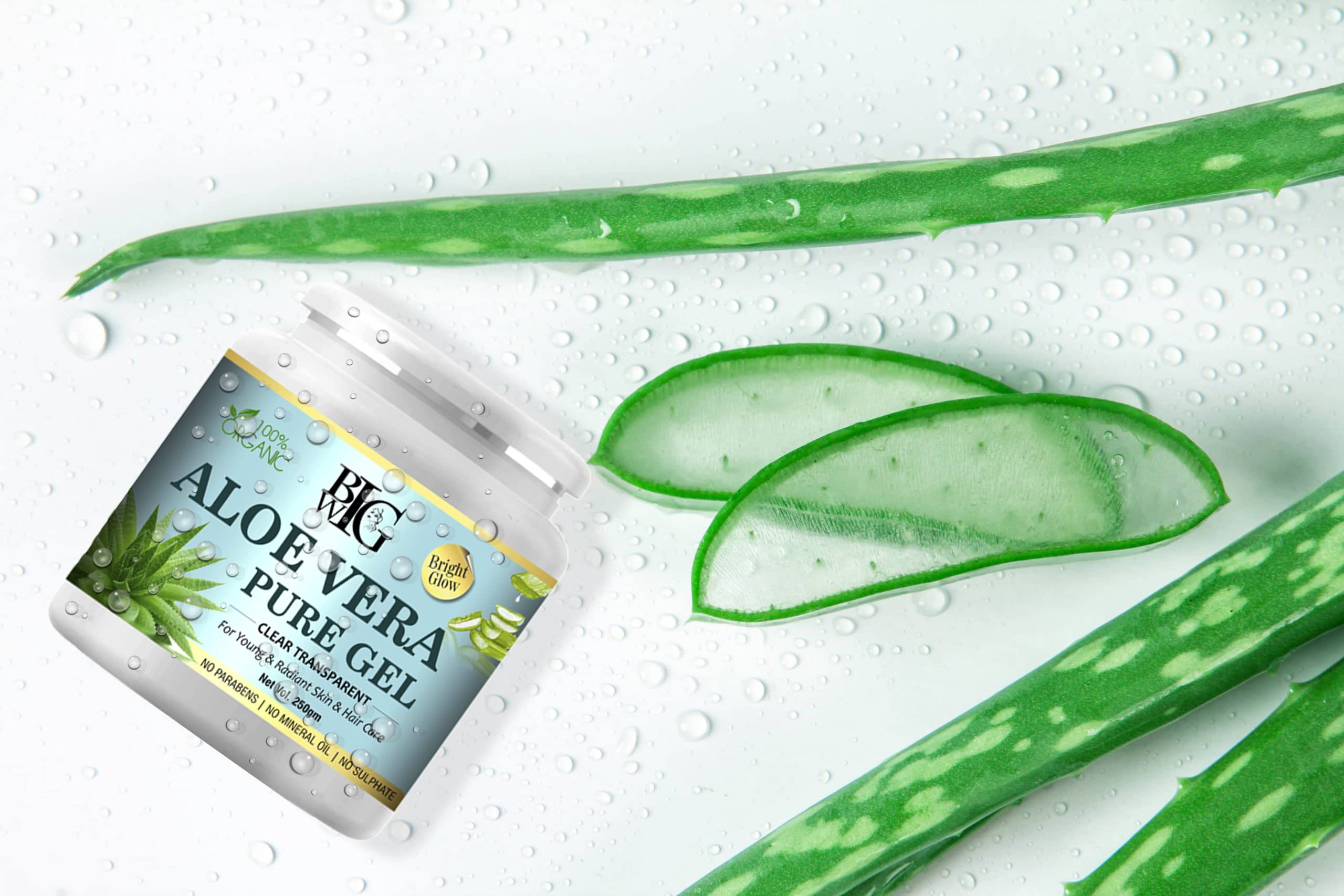 **BIGWIG 100% Organic Aloe Vera Face Gel for Bright Glow – Pure Natural Skin Care for Acne Scars, Moisturizing, Dark Circles & Hair – 250g | Perfect for Daily Hydration, Sunburn Relief & DIY Beauty Treatments**