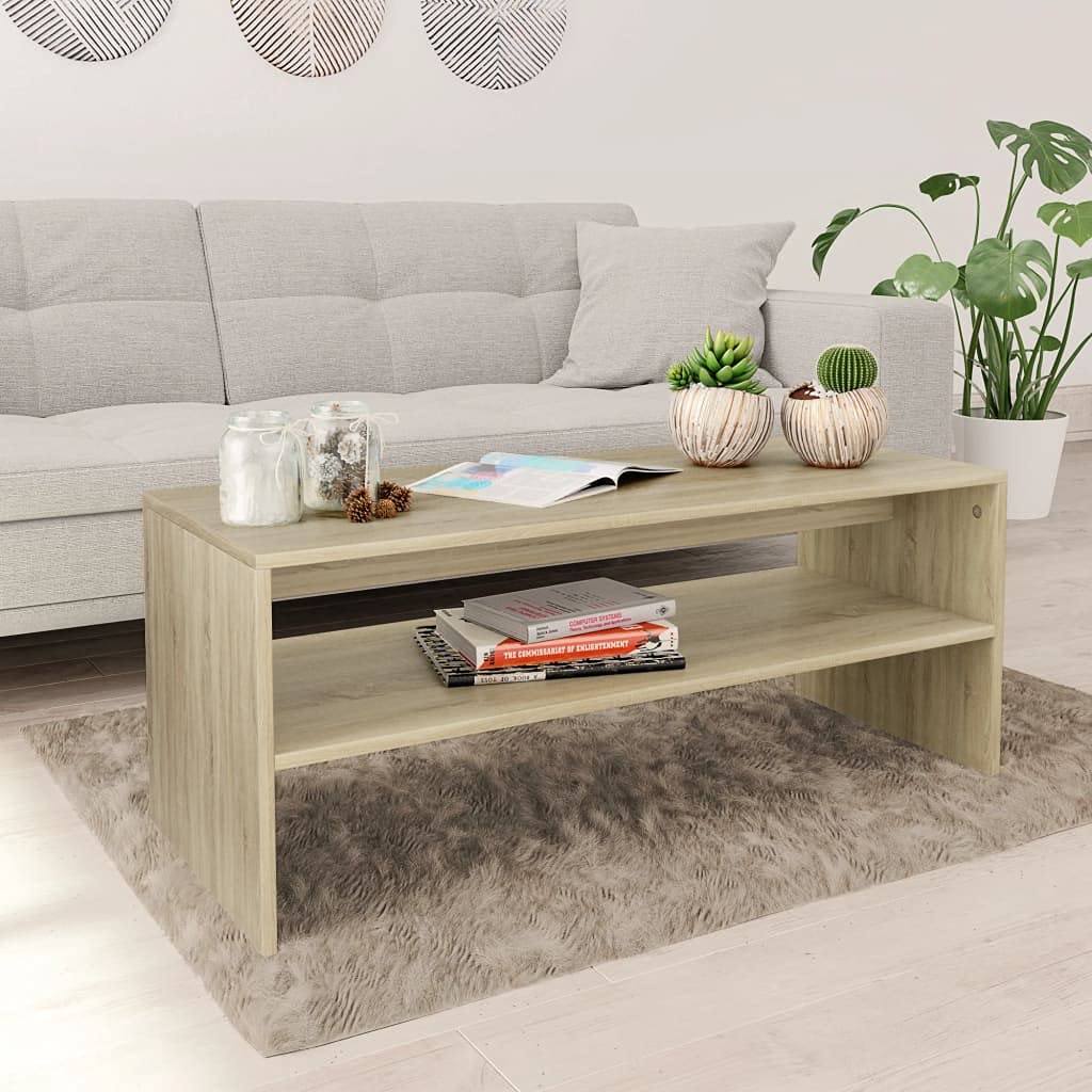 Modern Small Coffee Table with Shelf - 39.4