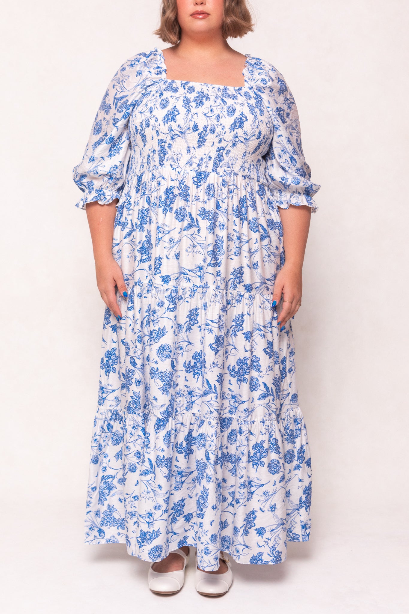 Madeline Maxi Dress in Indigo Floral Print - Elegant Long Flowy Summer Dress for Women - Perfect for Beach Vacations, Weddings & Date Nights