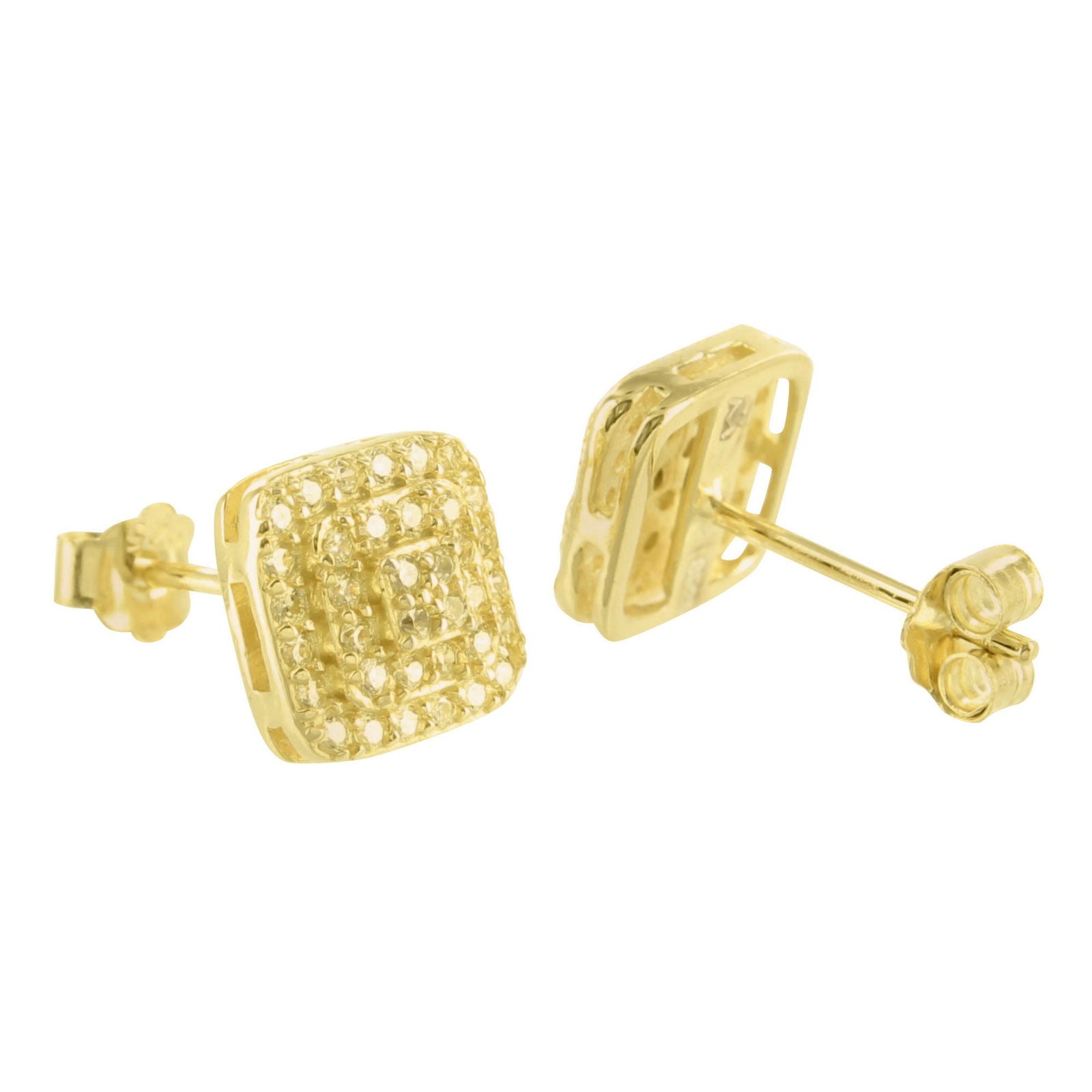14K Gold Plated Canary Yellow Lab Grown Diamond Stud Earrings for Women - Hypoallergenic Square Silver Earrings for Everyday Wear & Special Occasions