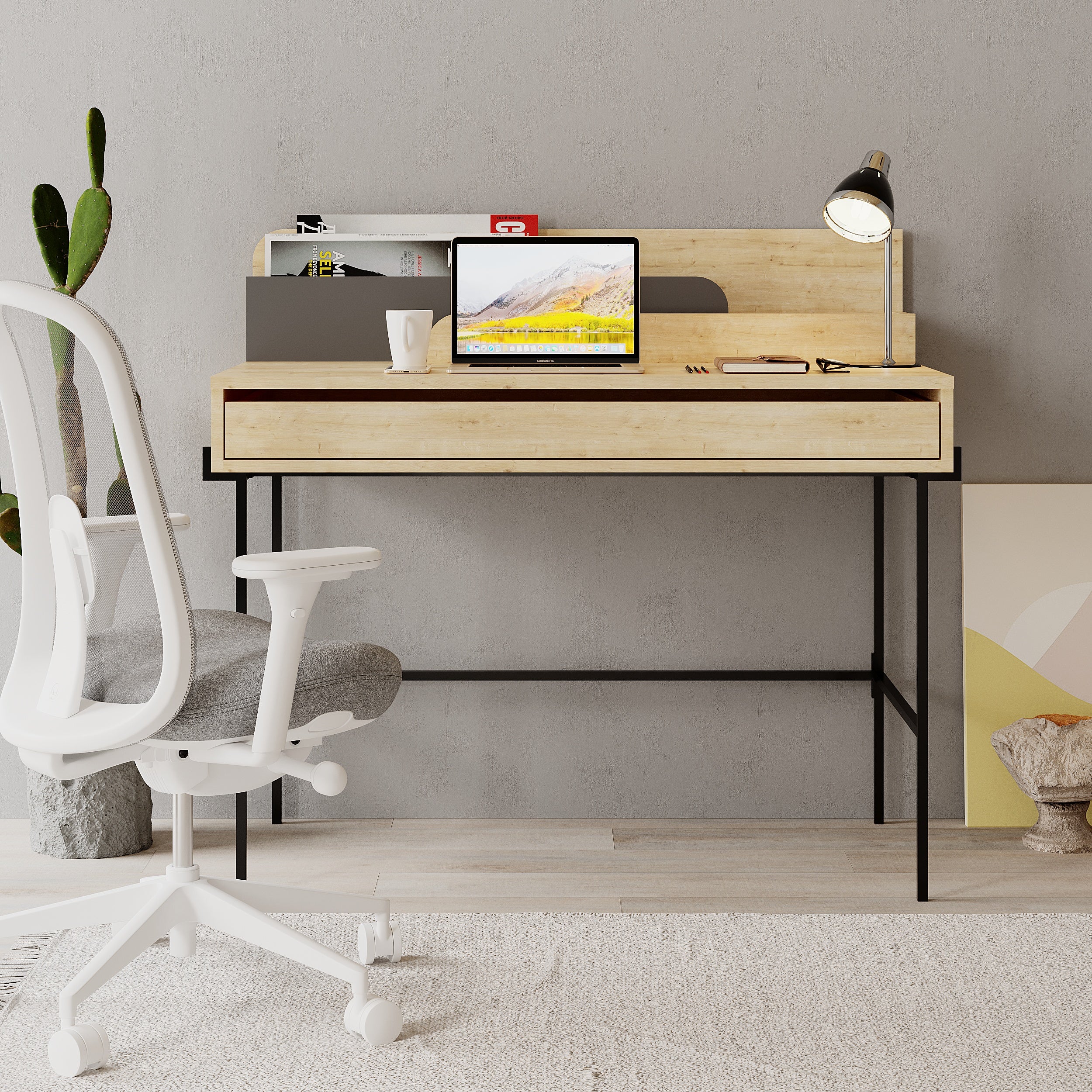 Fairfax Desk - Modern Home Office Desk with Storage, Ergonomic Design for Work & Study - Perfect for Small Spaces & Remote Work