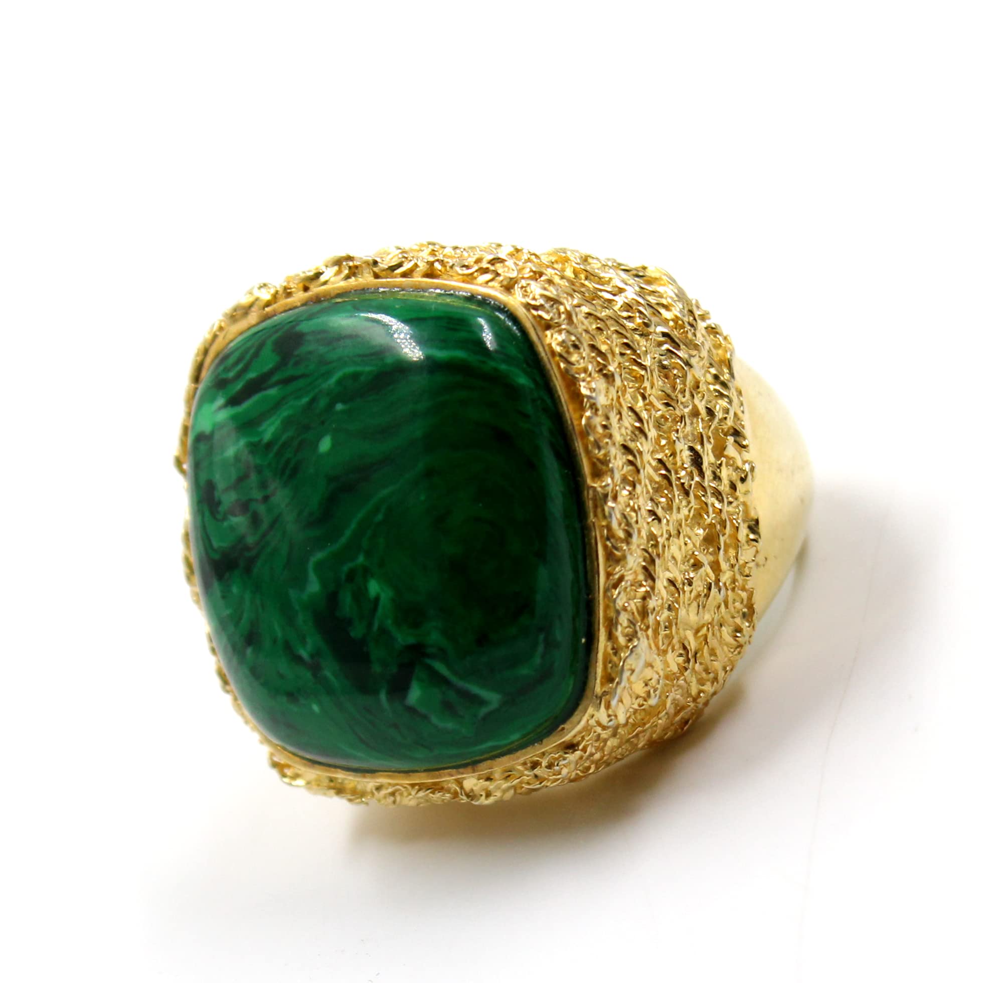 Malachite Ring for Men & Women - Unisex Green Malachite Textured Cocktail Ring in 925 Sterling Silver (Rose Gold Plated, Size 9) - Perfect Anniversary Gift for Him or Her, Ideal for Weddings, Parties & Special Occasions