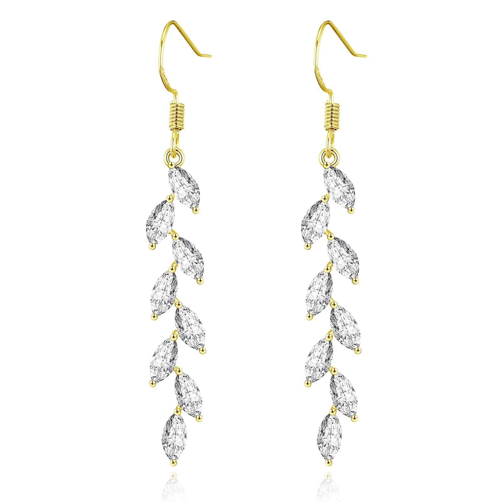 925 Sterling Silver Olive Leaf Crystal Dangle Earrings for Women - Elegant Wedding, Prom & Party Jewelry - Perfect for Bridal Accessories, Evening Events and Special Occasions