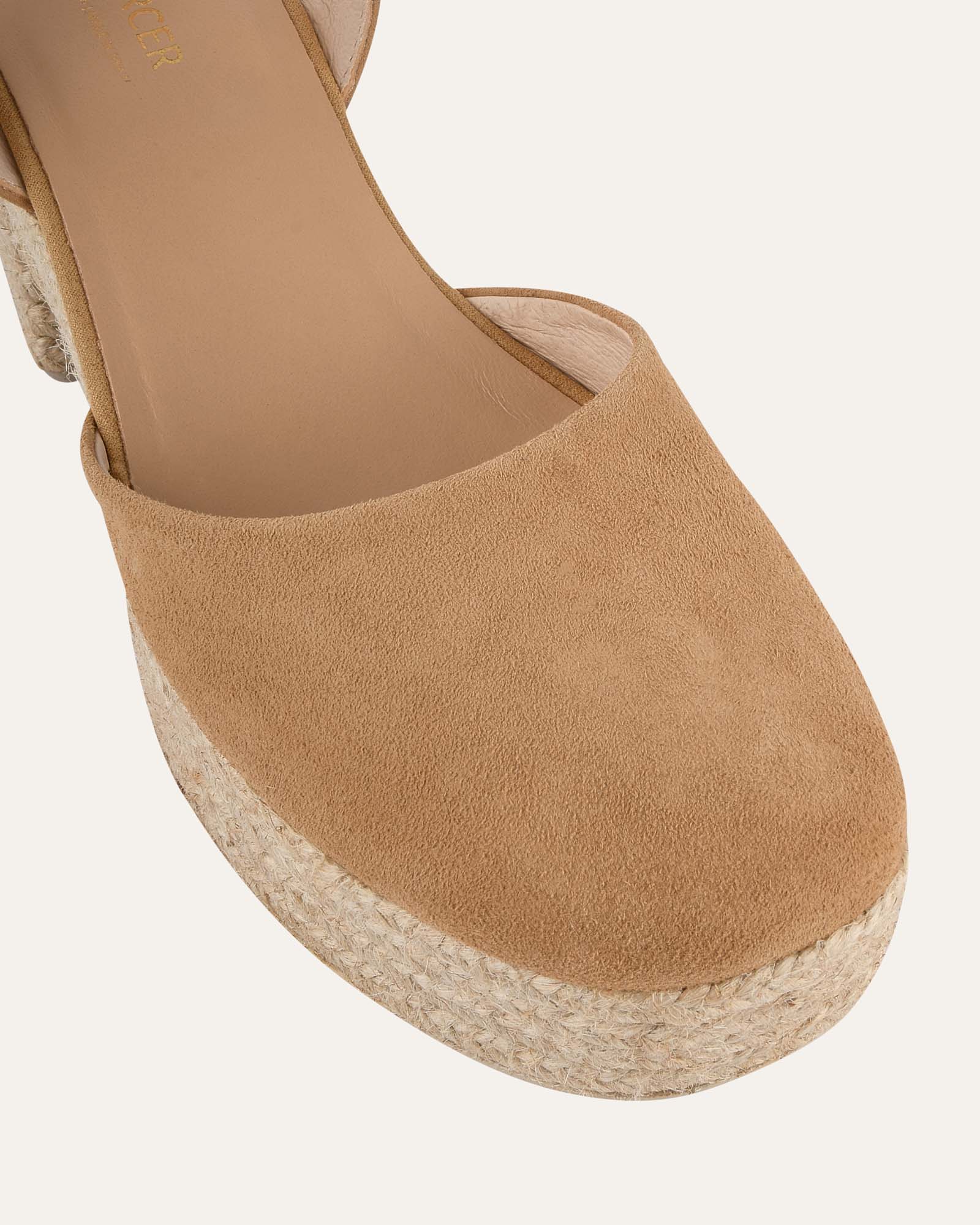 DINA Women's High Heel Espadrilles - Light Taupe Suede Sandals for Summer Weddings & Beach Vacations