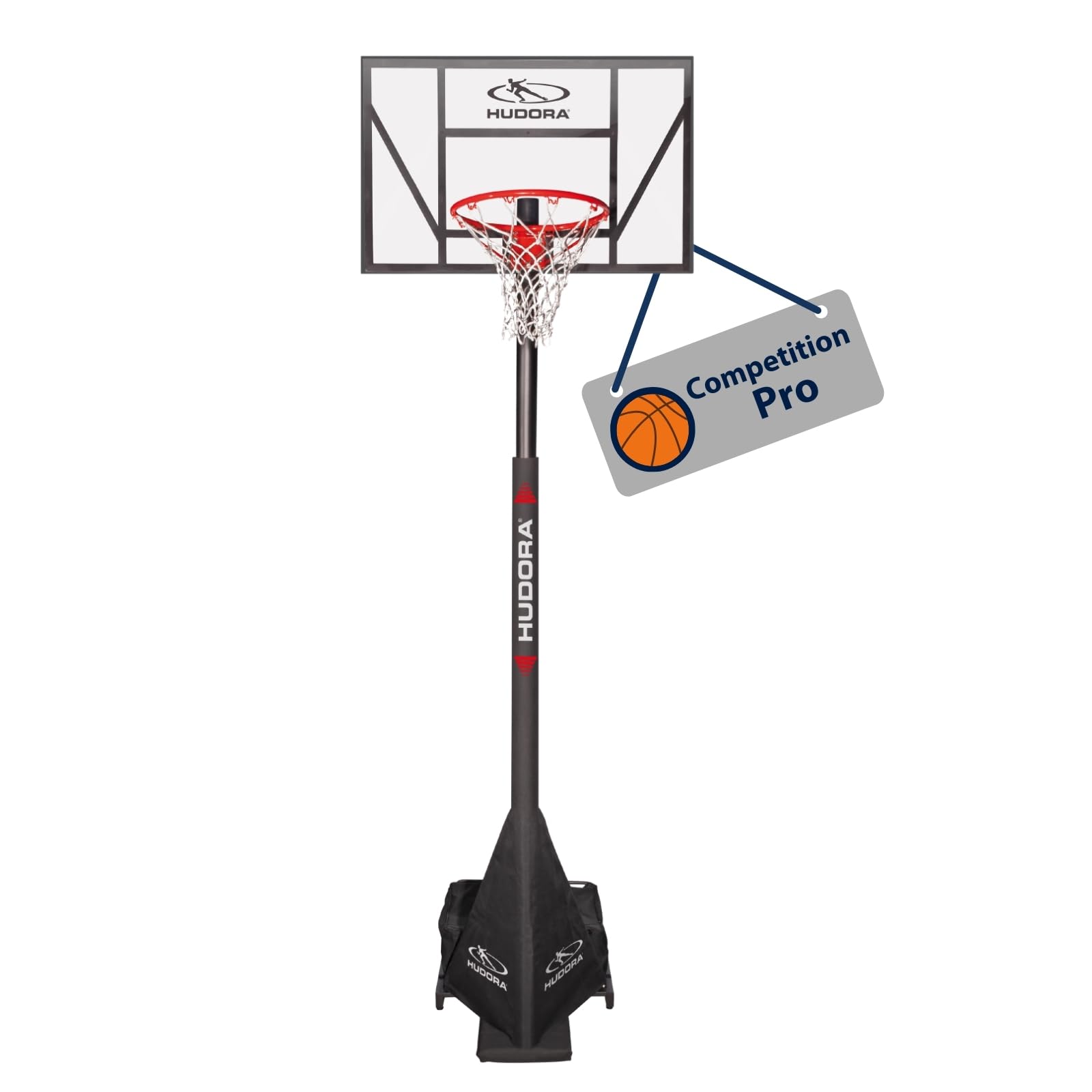 HUDORA Competition Pro Adjustable Height Basketball Hoop for Kids, Teens & Adults - Portable Outdoor Basketball Goal with Wheels - Perfect for Driveway, Backyard & Park Play