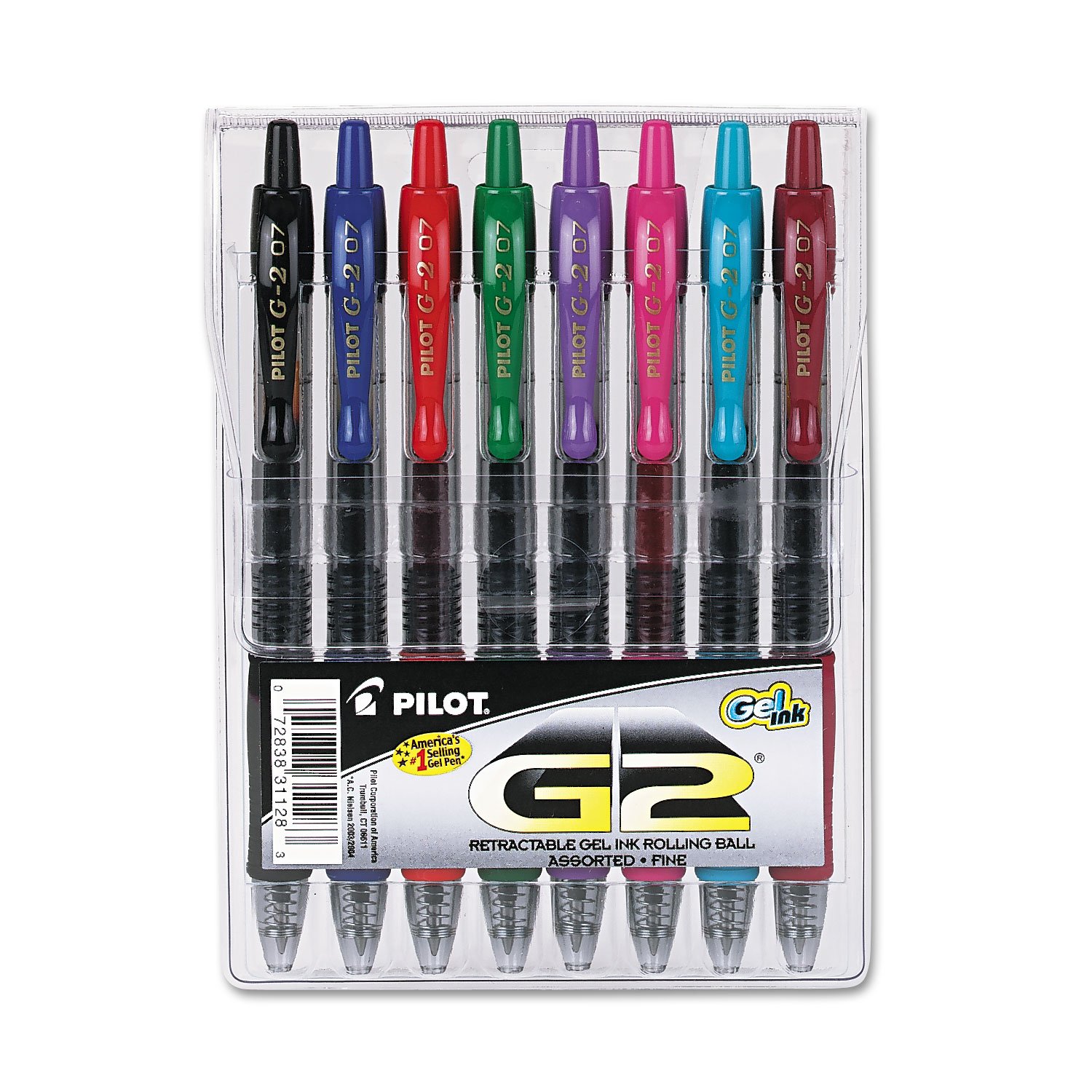 Pilot 31128 G2 Premium Retractable Gel Ink Pen Set - 8 Pack with 0.7mm Tip & Assorted Ink Colors - Smooth Writing for Office, School & Note Taking
