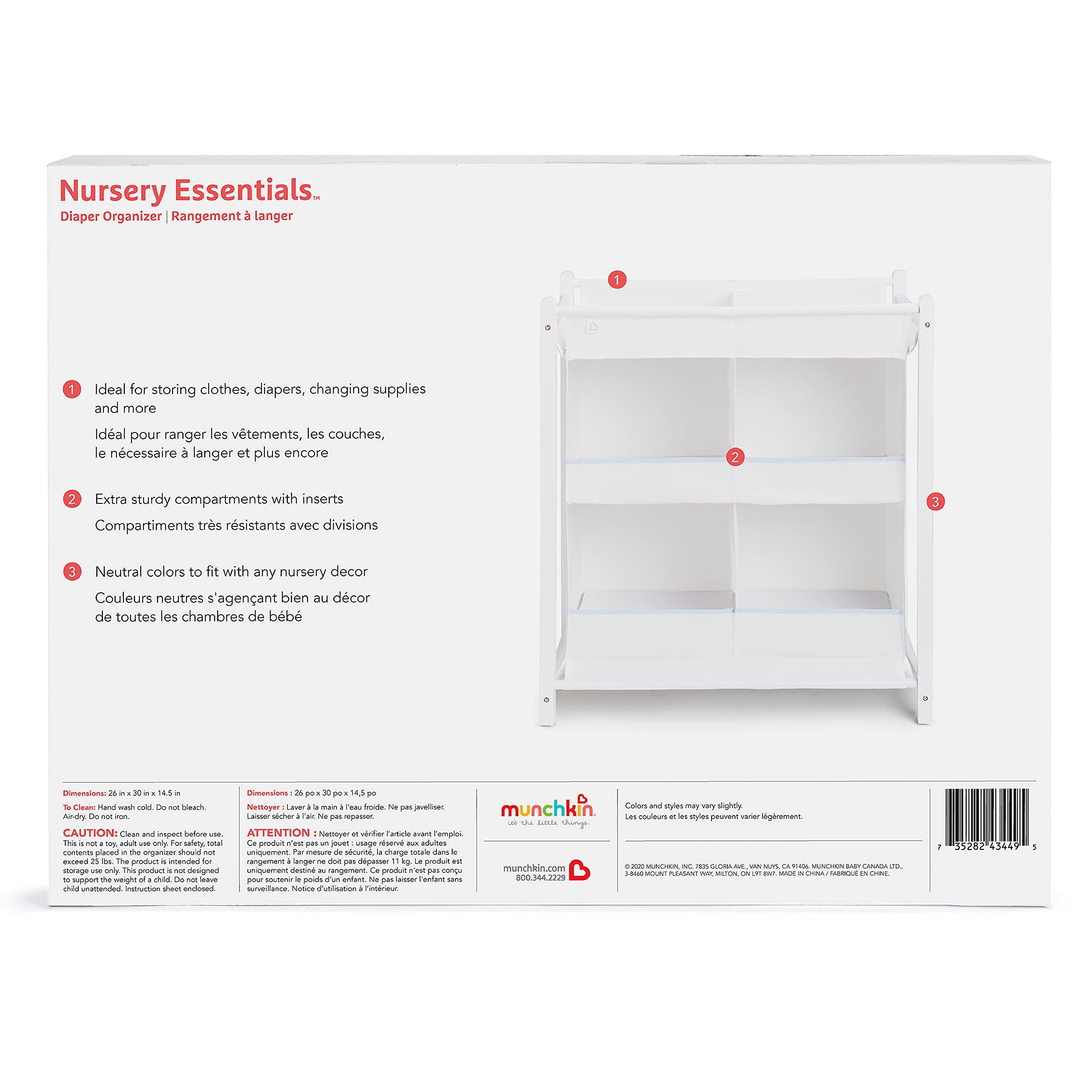 Munchkin® Nursery Essentials™ Diaper Organizer - Baby Diaper Storage & Organization for Nursery, Changing Table, and Closet - Perfect for Newborns & Toddlers