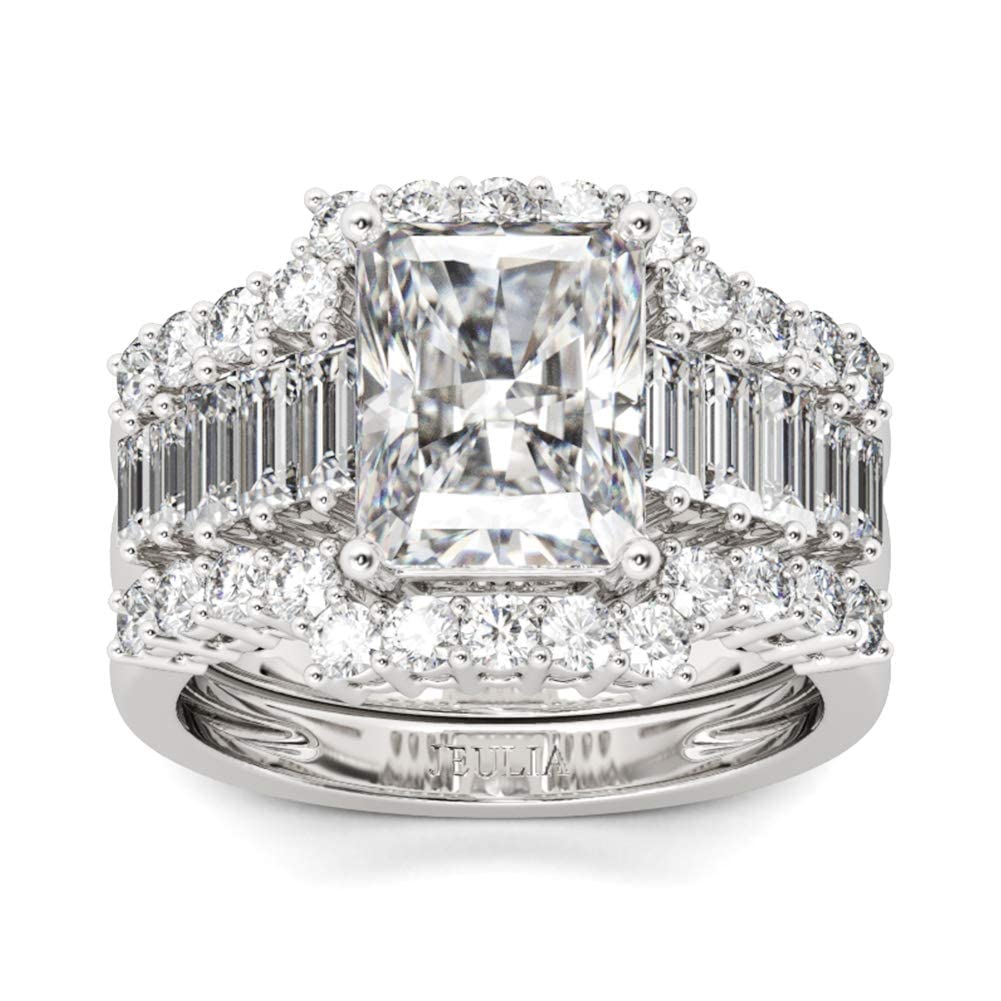 Jeulia 3-Piece Wedding Ring Set - 5.2ct Radiant Cut Engagement Ring & Eternity Bands in Sterling Silver with Cubic Zirconia | Bridal Jewelry for Proposals, Weddings & Anniversaries | Perfect Gift for Her