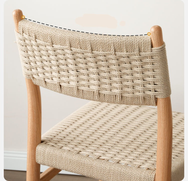 Solid Oak & Cherry Wood Rope Dining Chair - Rustic Farmhouse Style for Kitchen, Dining Room, and Outdoor Patio Seating
