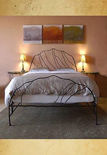 Sturdy Iron Bed Frame for Full/Double Size - Rustic Wild Grass Design - Perfect for Bedroom, Guest Room & Dormitory Decor