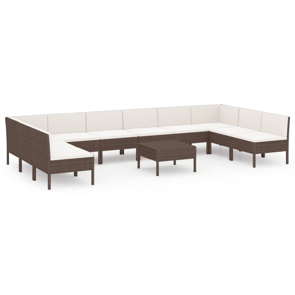 11-Piece All-Weather Brown PE Wicker Outdoor Patio Furniture Set - Sectional Sofa with Coffee Table & Cushions, Durable Poly Rattan for Garden, Deck, Poolside or Backyard Relaxation