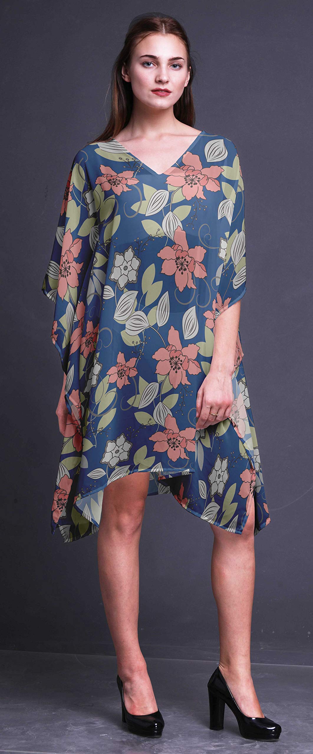 Bimba Women's Short Caftan Midi Dress - Beach Cover Up, Swimwear Wrap, Boho Summer Dress for Pool, Vacation & Resort Wear