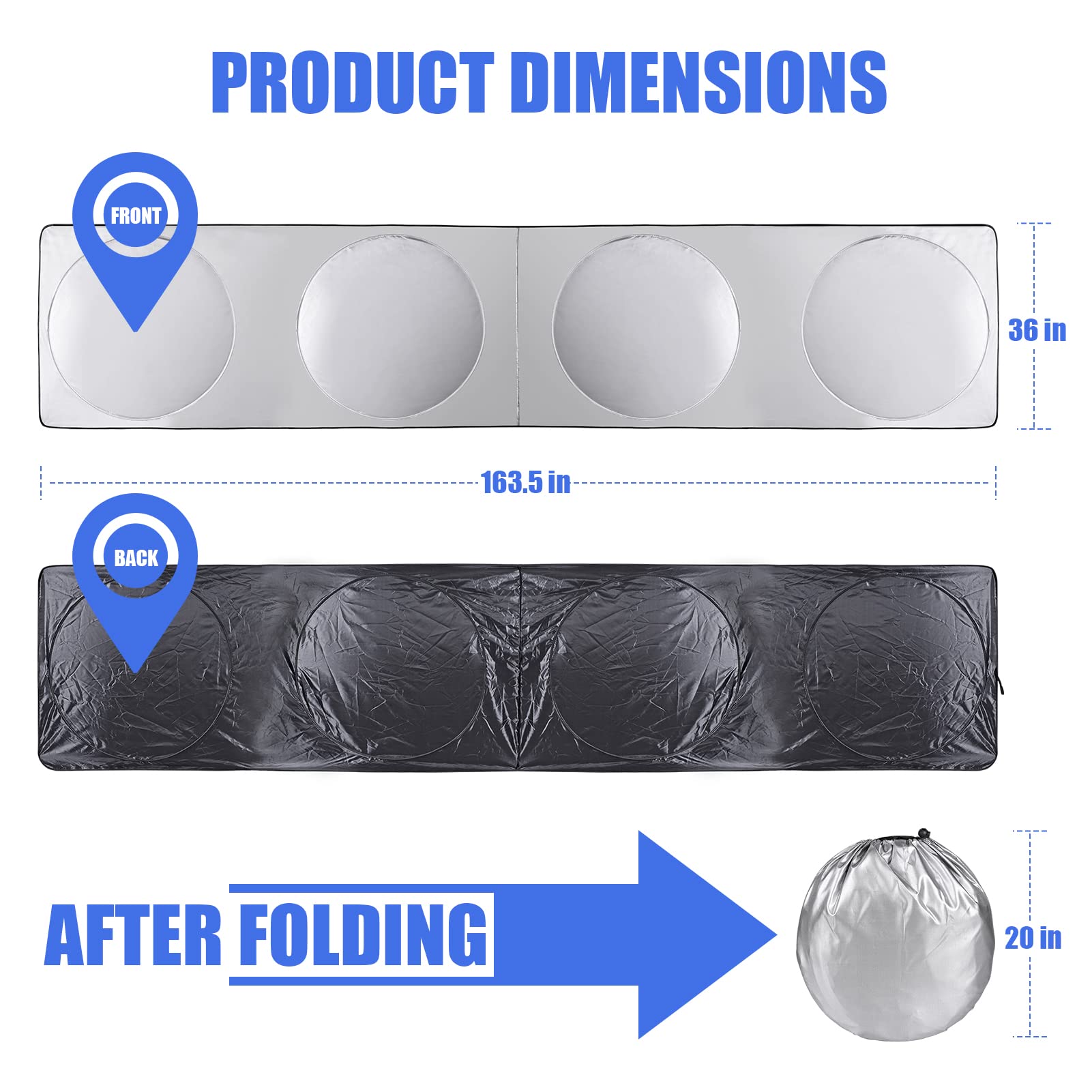 240T Semi-Truck Windshield & Side Window Sun Shade - Maximum UV & Heat Protection for Semi, Commercial, RV & Big Rig Trucks - Perfect for Long-Haul Driving & Parking in Direct Sunlight