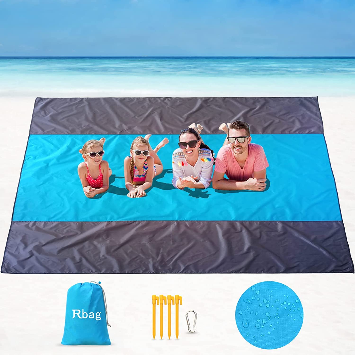 JRbag Extra Large Waterproof Sandproof Beach Blanket (118''x110'') – Lightweight & Durable Picnic Mat for 7-10 Adults | Portable Oversized Outdoor Blanket for Beach, Travel, Camping, Hiking, Backyard, Park, Concert & Picnics