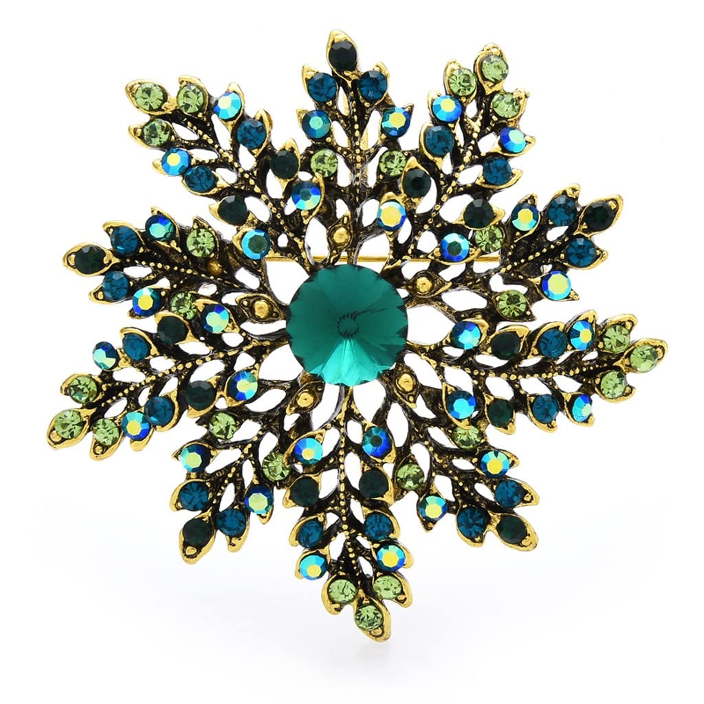 Sparkling Green Rhinestone Snowflake Brooch Pin for Women - Elegant Floral Party & Office Accessory (Color A) - Perfect for Christmas, Weddings, Prom & Formal Events