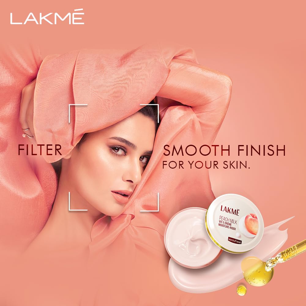 LAKMÉ Peach Milk Soft Crème Moisturizer For Face 100g - Daily Lightweight Whipped Cream With Vitamin E For Soft & Glowing Skin - Non-Oily 24H Hydration - Perfect for Dry Skin & Daily Skincare Routine