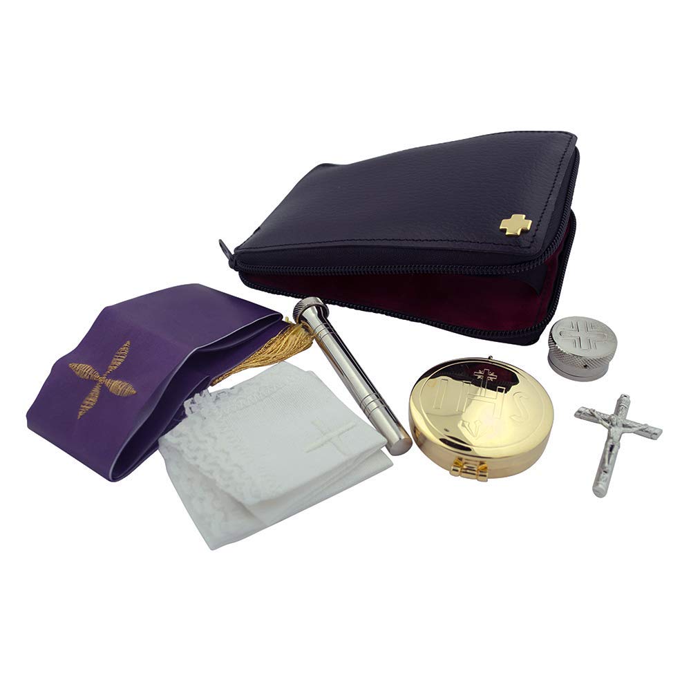 Pastoral Sick Call Set with Case - 6 Different Sets in Grey or Black | Church Communion Supplies for Home Visits & Hospital Ministry | Large Black Set