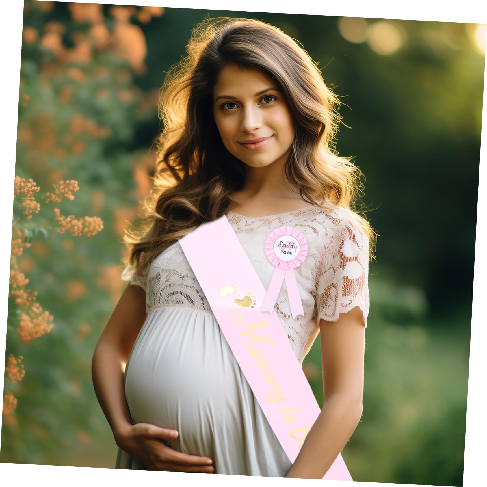GREENADSCAPE Maternity Shoulder Sash & Badge Set - Baby Shower Accessories for Mom to Be & Dad to Be - Perfect for Gender Reveal Parties, Baby Showers & Pregnancy Announcements