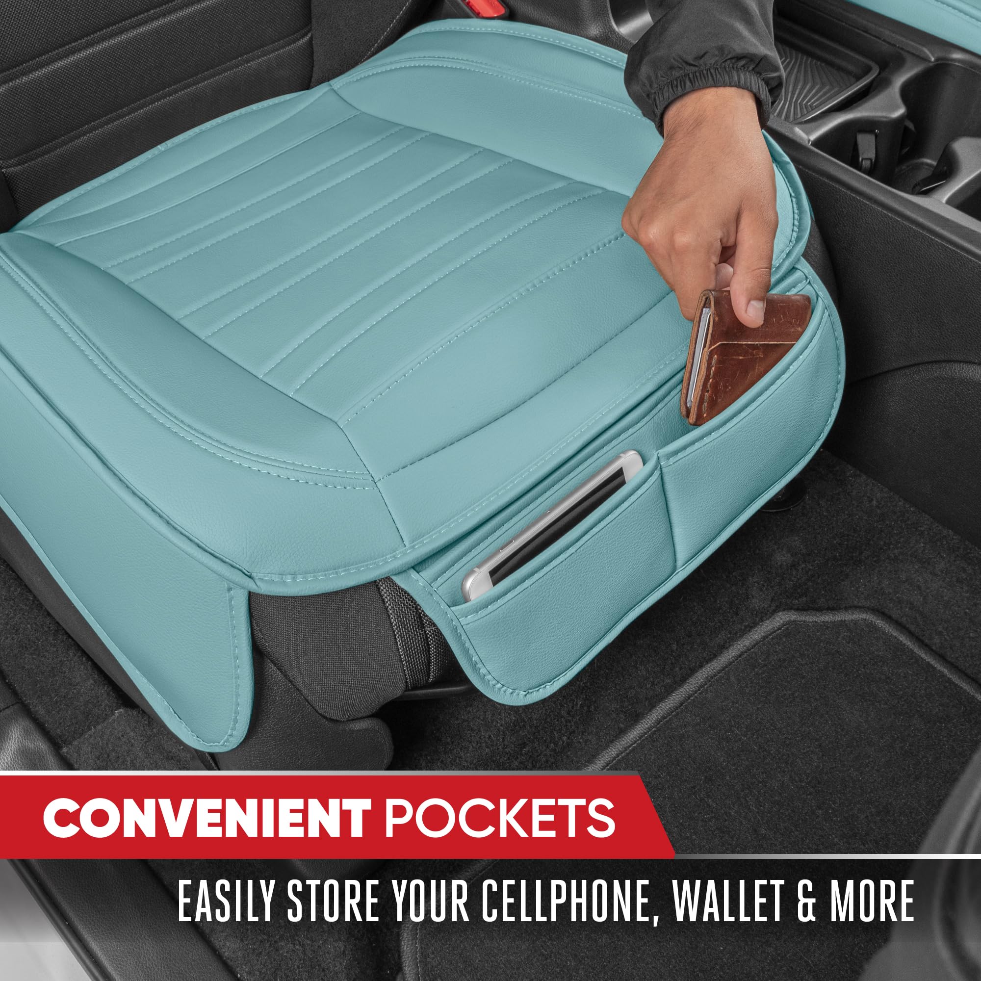Motor Trend Premium Faux Leather Car Seat Covers - 2-Pack Mint Padded Seat Protectors with Storage Pockets for Cars, Trucks & SUVs | Durable Interior Protection & Comfort for Daily Commute, Road Trips & Family Travel