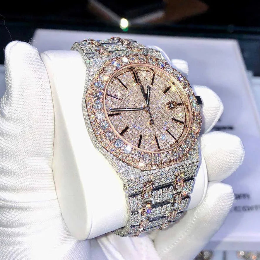 8 Iced Out VVS Moissanite Diamond Silver Watch for Men - Luxury Hip Hop Bling Jewelry - Perfect for Parties, Gifts & Special Occasions