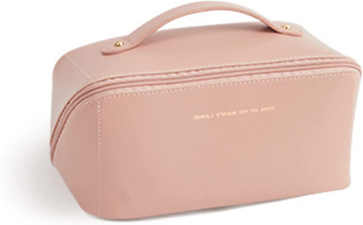 Omnpak Large Waterproof Makeup Bag - Pink Travel Cosmetic Organizer for Women