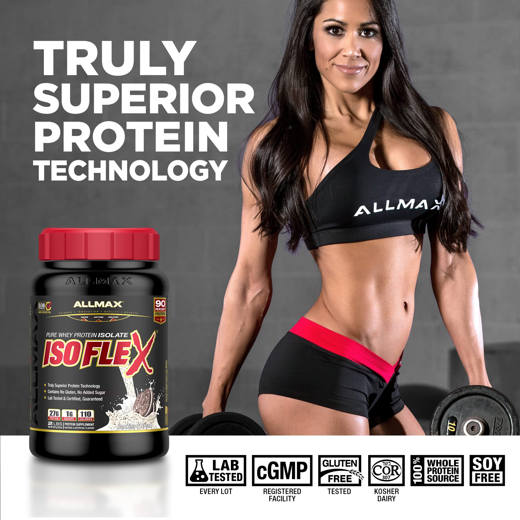 ALLMAX Nutrition ISOFLEX Whey Protein Powder - 27g Protein per Serving, Whey Protein Isolate, Chocolate Mint Flavor, 2lb (907g) for Muscle Recovery & Post-Workout Nutrition | Ideal for Gym, Fitness & Bodybuilding